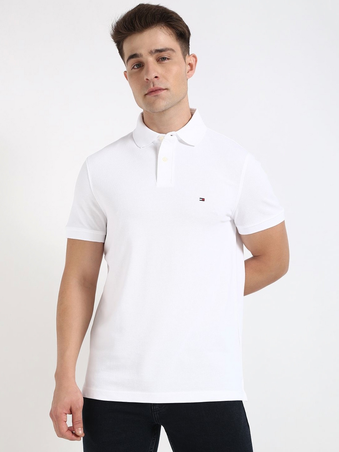 

Tommy Hilfiger Men Solid Polo Collar Cotton T-shirt, White