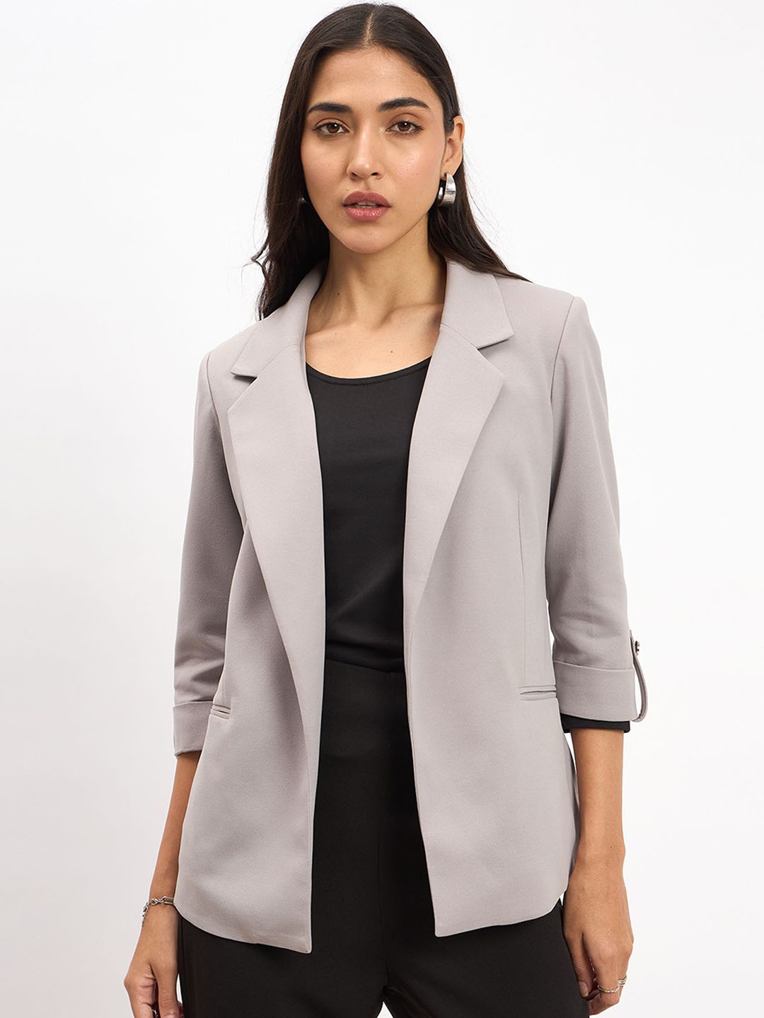 

SALT ATTIRE Women Notched Lapel Front Open Blazer, Grey