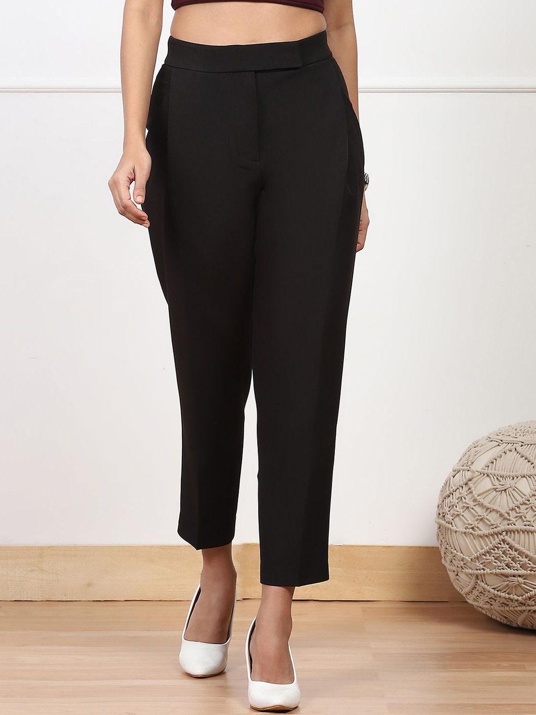 

Biba Women Relaxed High-Rise Regular Fit Formal Trousers, Black