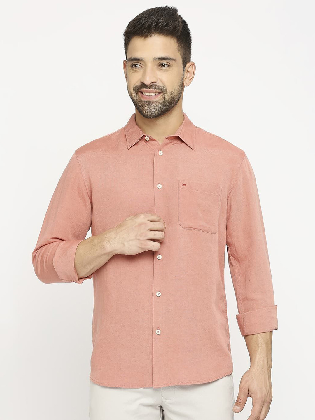 

Basics Men Slim Fit Opaque Casual Shirt, Peach