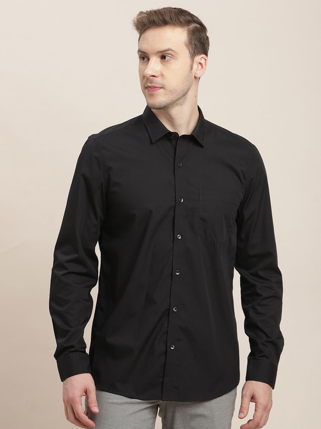 

Turtle Men Classic Slim Fit Opaque Formal Shirt, Black