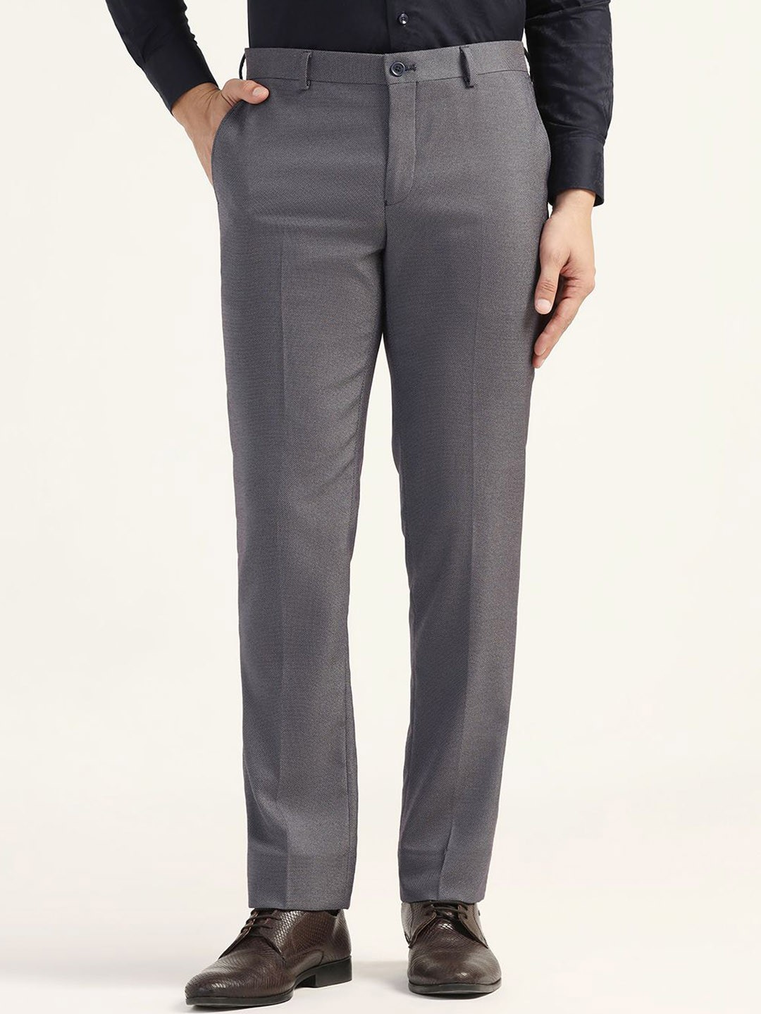 

Blackberrys Men Mid-Rise Slim Fit Formal Trousers, Blue