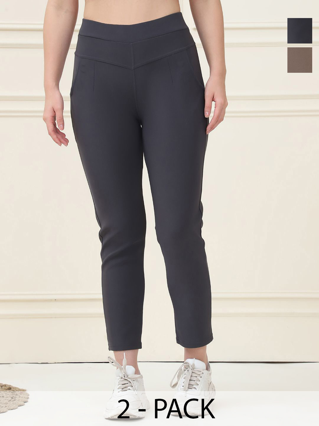 

GRACIT Women Pack of 2 Skinny Fit Jeggings, Grey