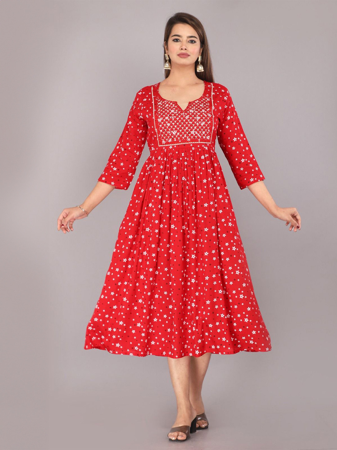

DADIYA Women Printed Midi-Length Ethnic Dresses, Red