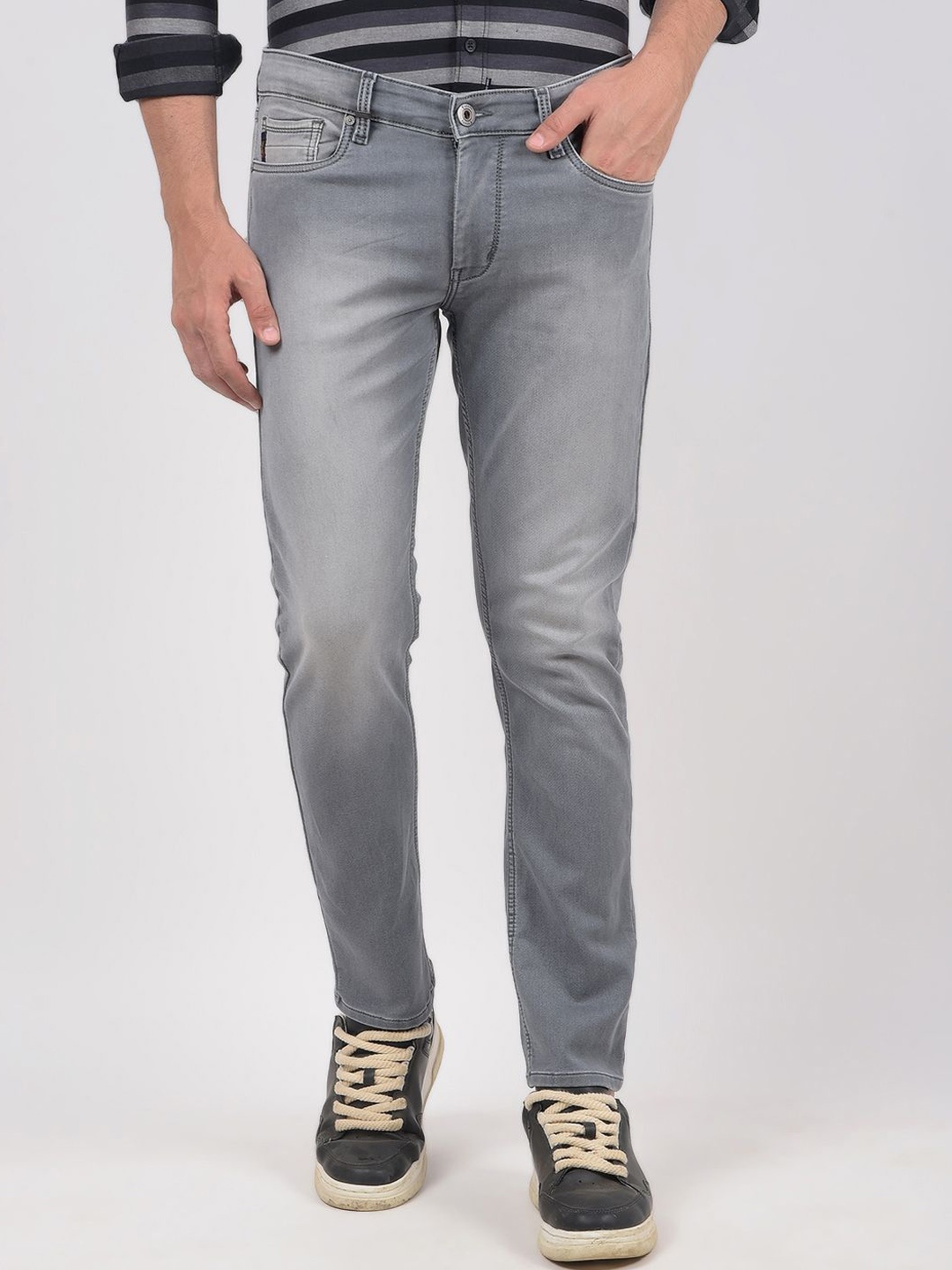 

Numero Uno Men Skinny Fit Low-Rise Heavy Fade Stretchable Jeans, Grey