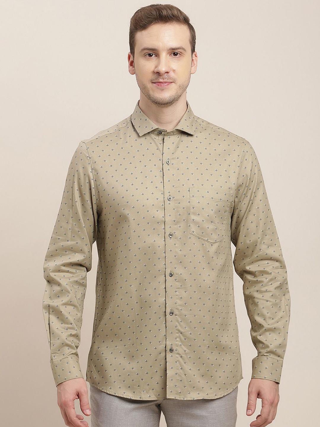 

Turtle Men Classic Slim Fit Opaque Printed Formal Shirt, Brown