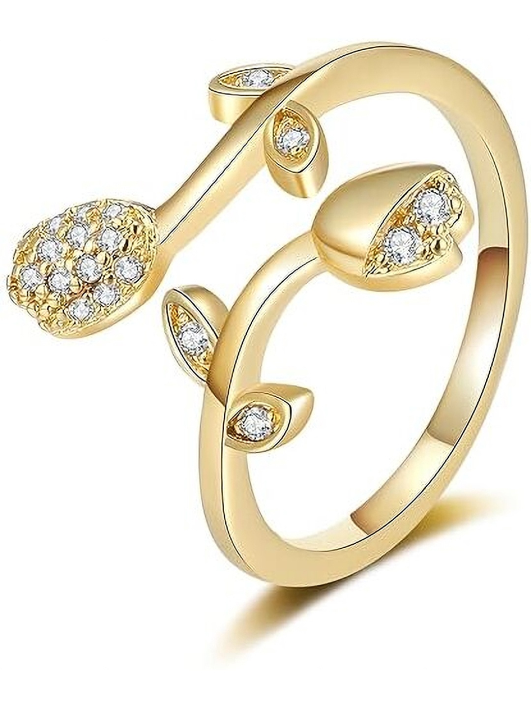 

Lila Gold-Plated Cubic Zirconia-Studded Stainless Steel Adjustable Finger Ring