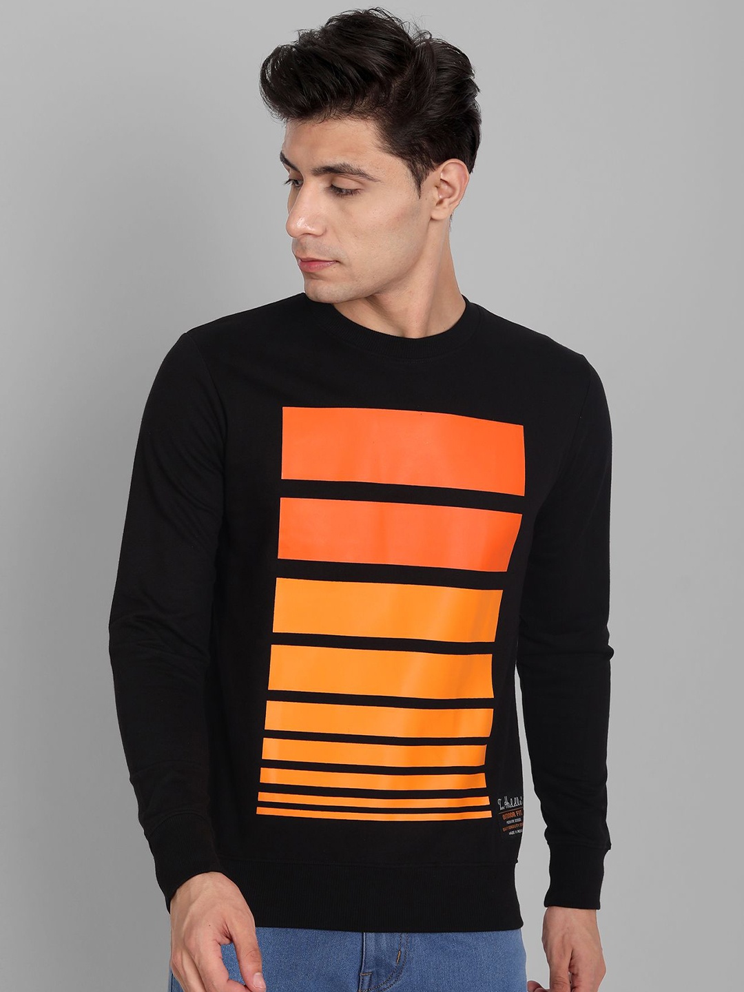 

TOMHIDDLE Men Cotton Printed Pullover Sweatshirt, Black