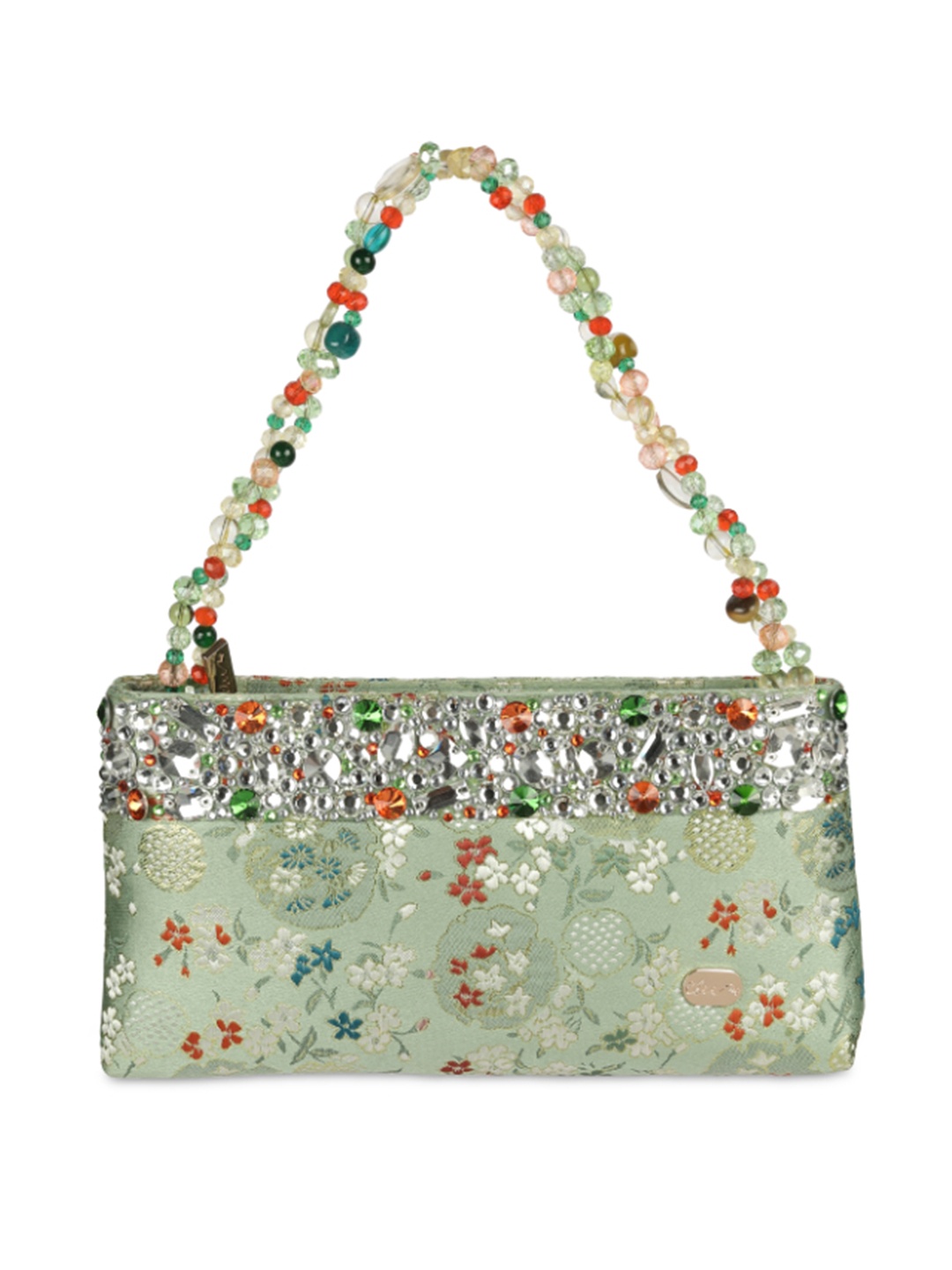 

Cheemo Floral Embellished Structured Shoulder Bag, Green