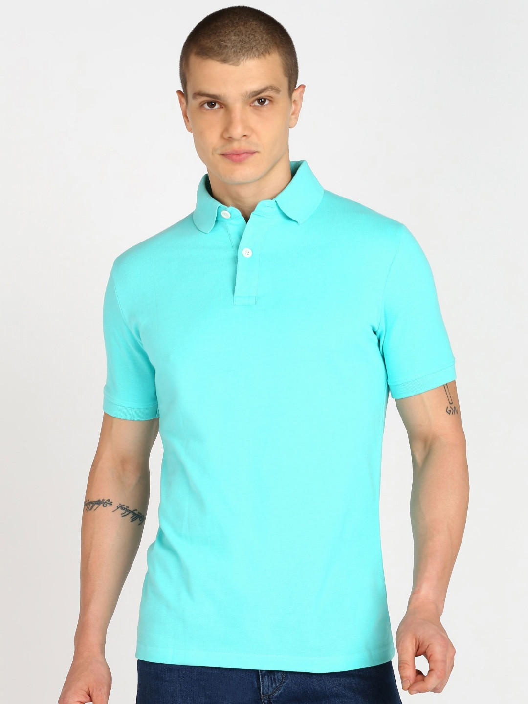 

Provogue Men Polo Collar Slim Fit T-shirt, Turquoise blue