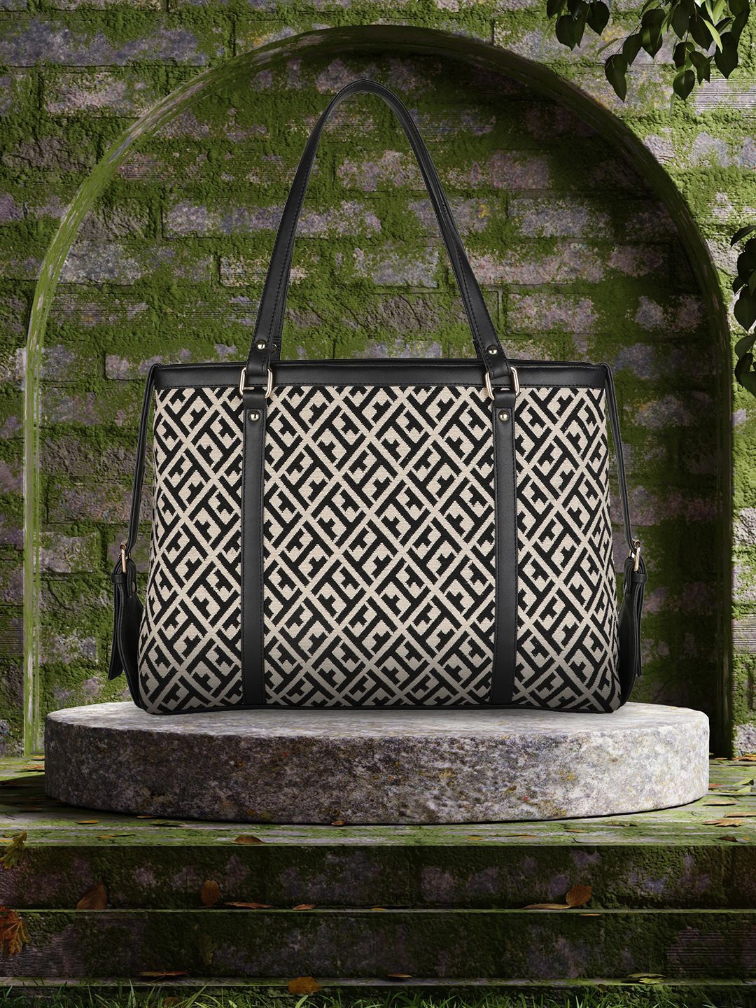 

MINI WESST Printed Structured Tote Bag, Beige