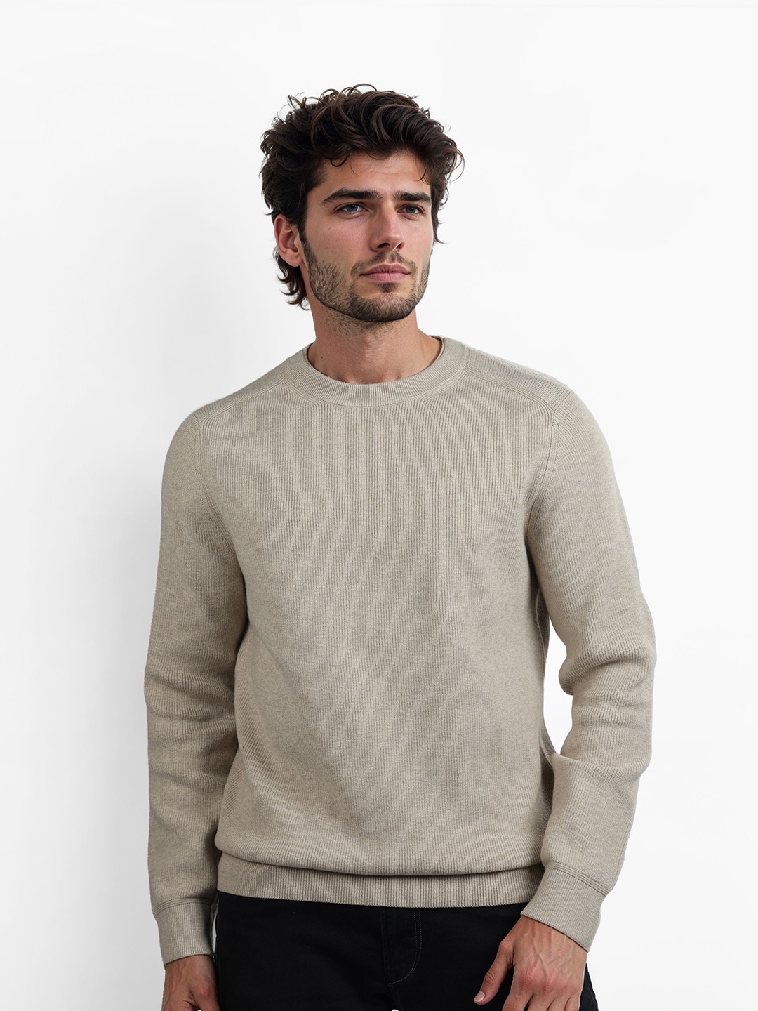 

Celio Men Ribbed Pullover Sweaters, Beige