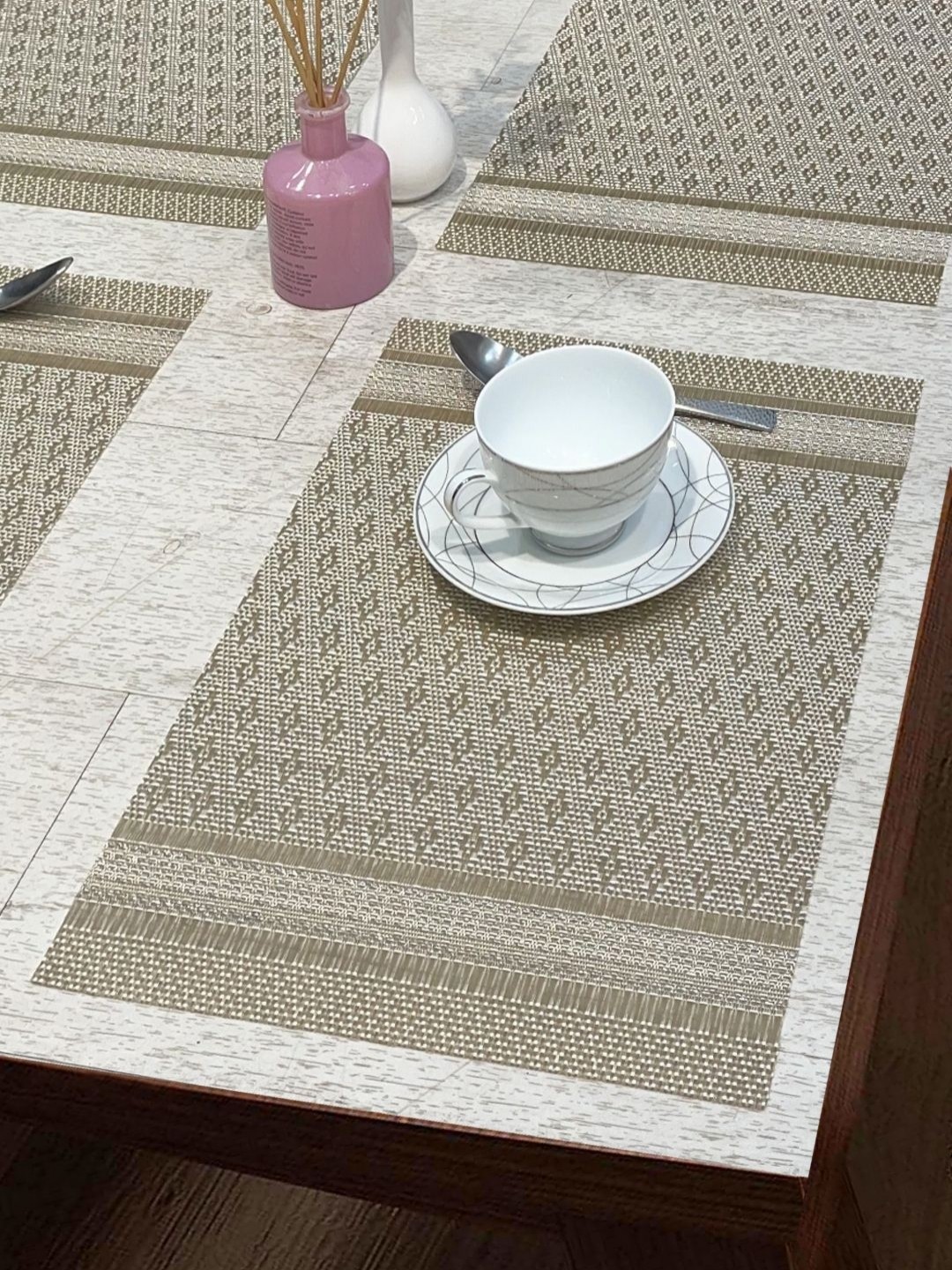 

BIANCA Bellevue 6-Pcs Brown & Grey Rectangular Table Placemats, Beige