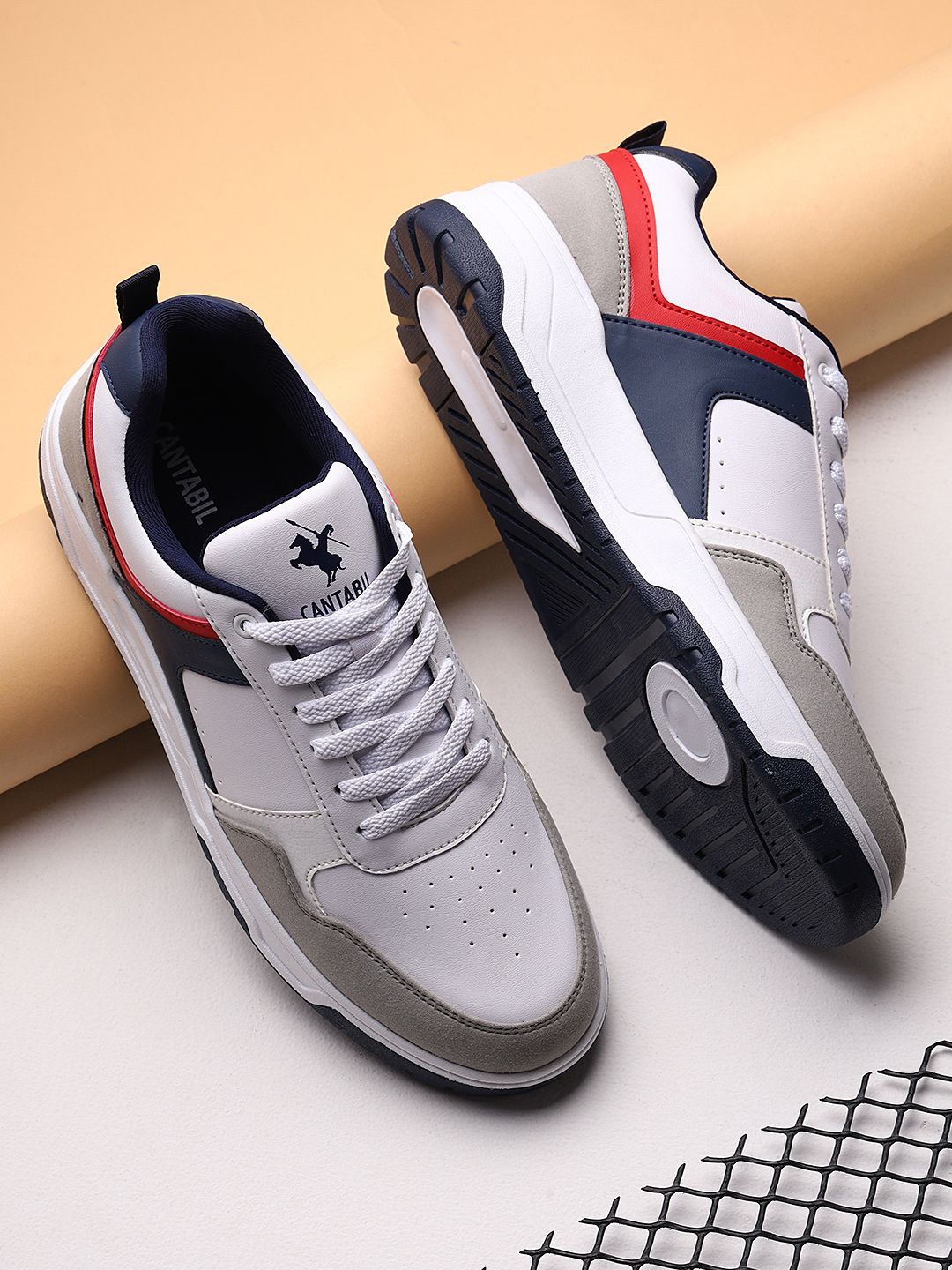 

Cantabil Men Colourblocked Lace-Ups PU Sneakers, White