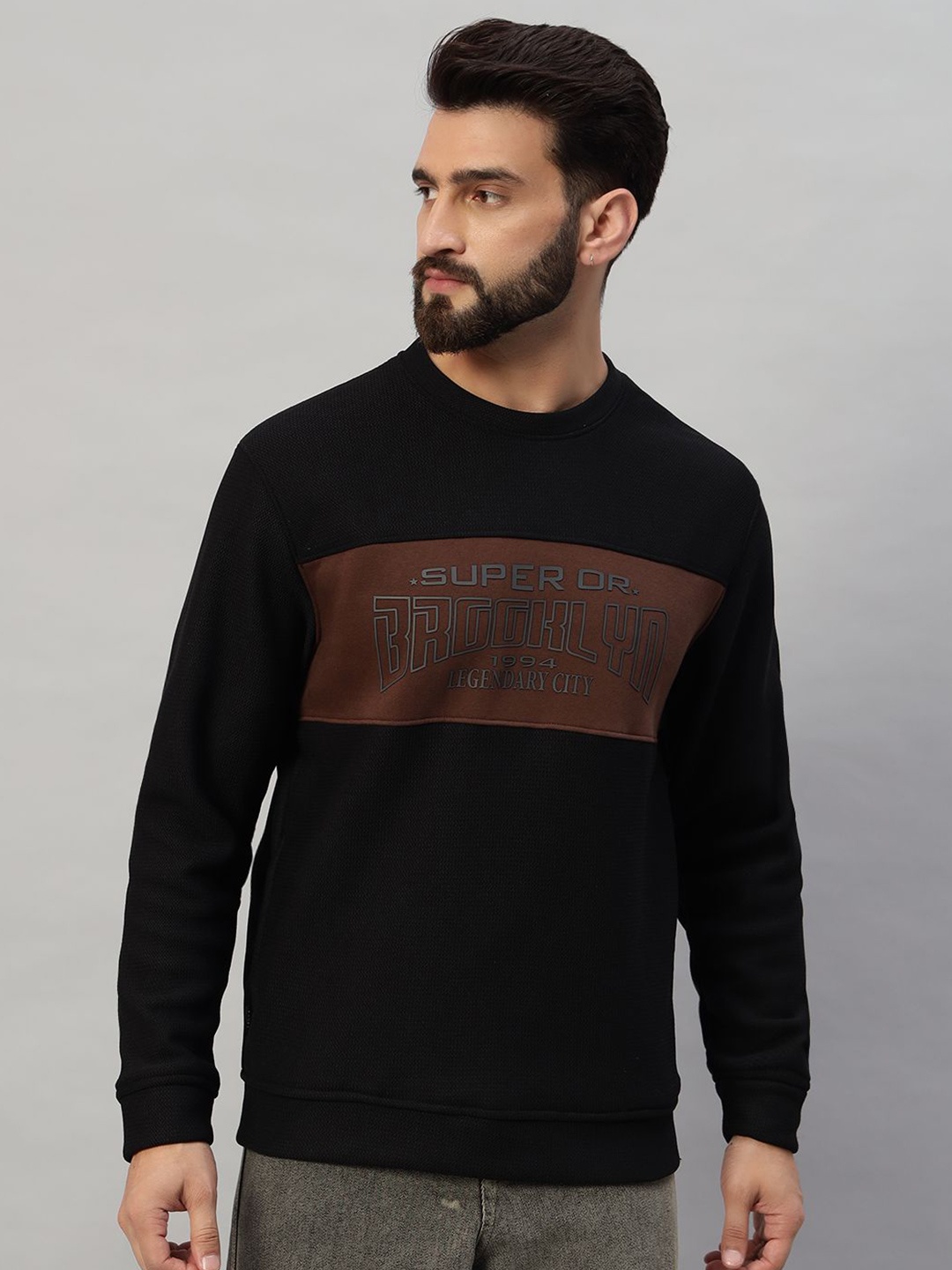 

PROFY Men Printed Round Neck Sweatshirt, Black