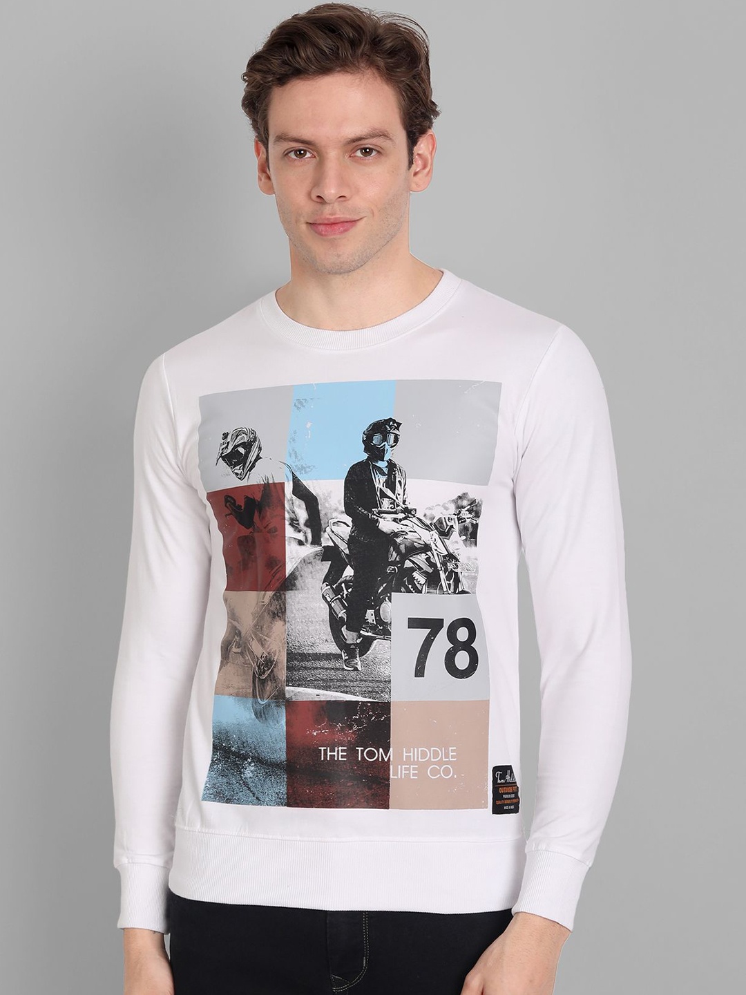 

TOMHIDDLE Men Printed Cotton Sweatshirt, White