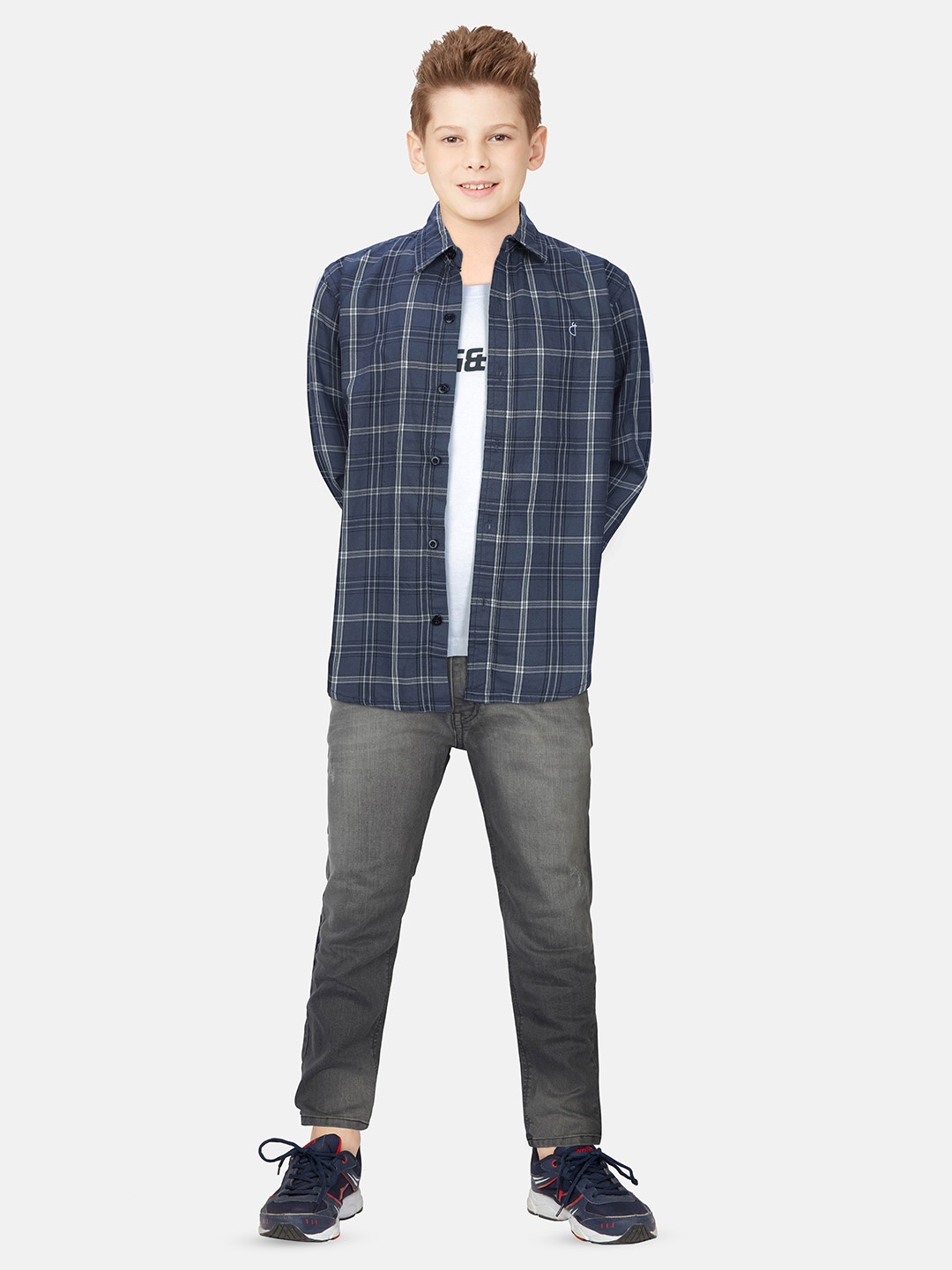 

Gini and Jony Boys Standard Tartan Checks Opaque Checked Casual Shirt, Blue