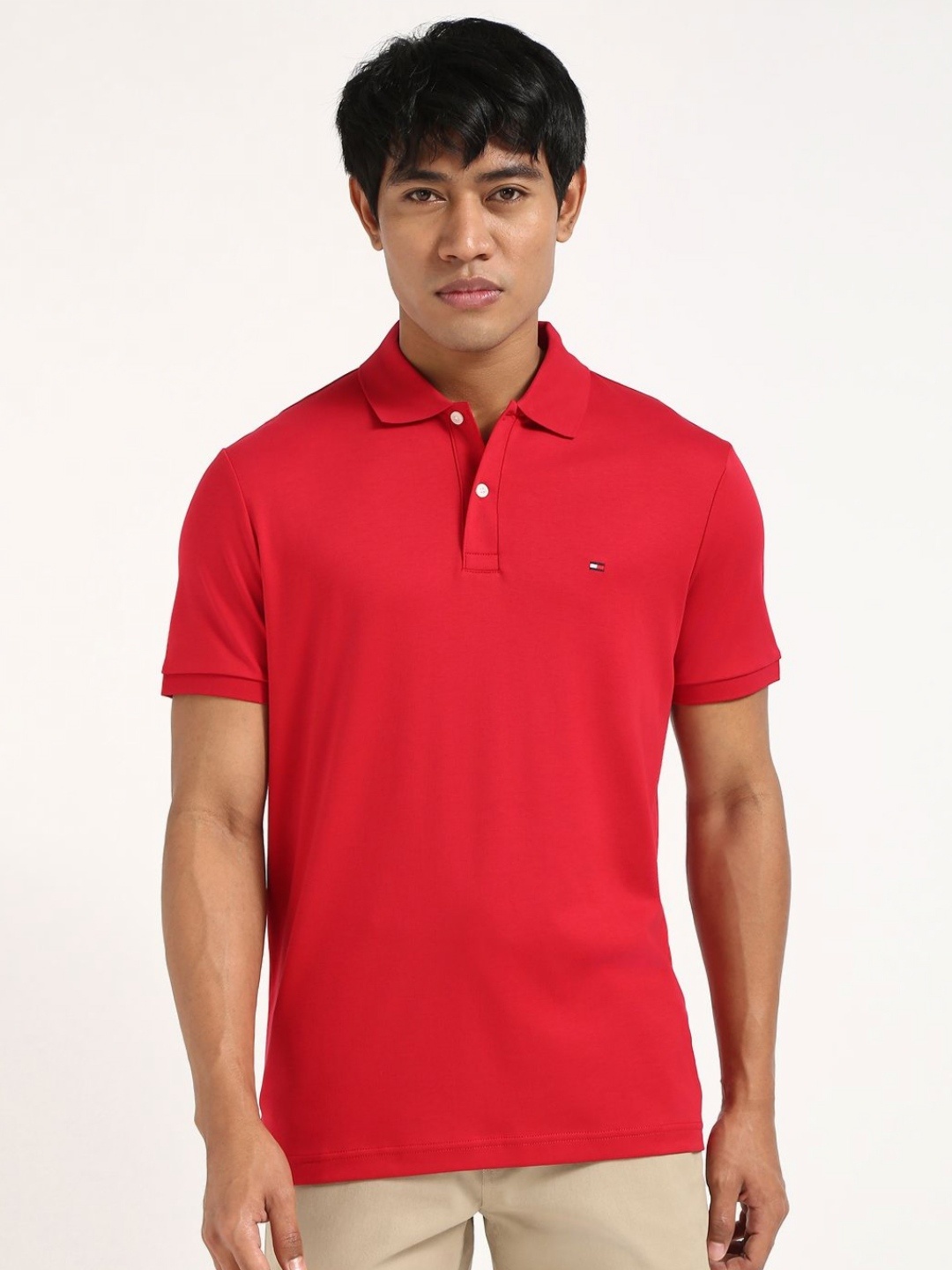 

Tommy Hilfiger Men Solid Polo Collar Cotton T-shirt, Red