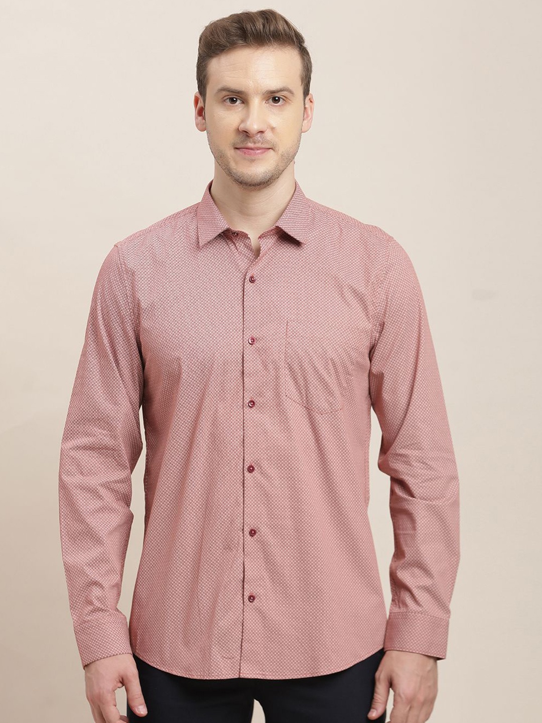 

Turtle Men Classic Slim Fit Opaque Printed Formal Shirt, Pink