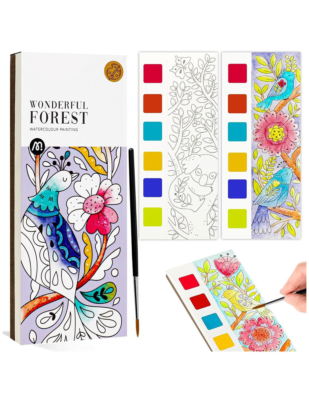 

Kidology Kids 20 Piece Forest Watercolour Drawing Book with Painting Brush, Multi