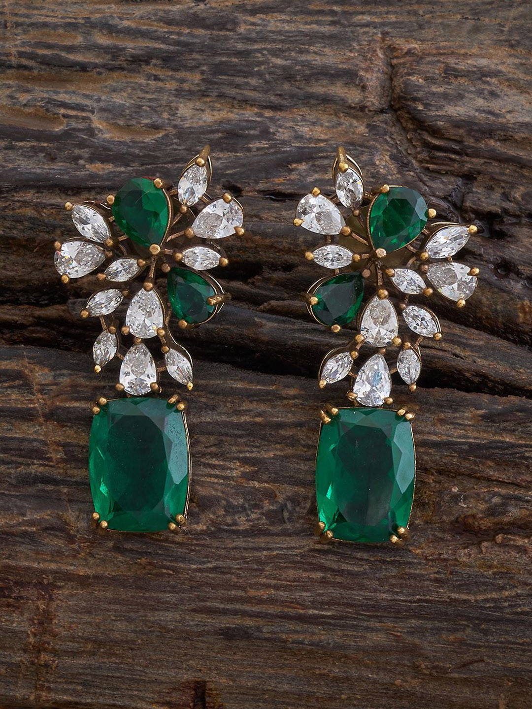 

Kushal's Fashion Jewellery Victorian Plated Floral Zircon Drop Earrings, Gold