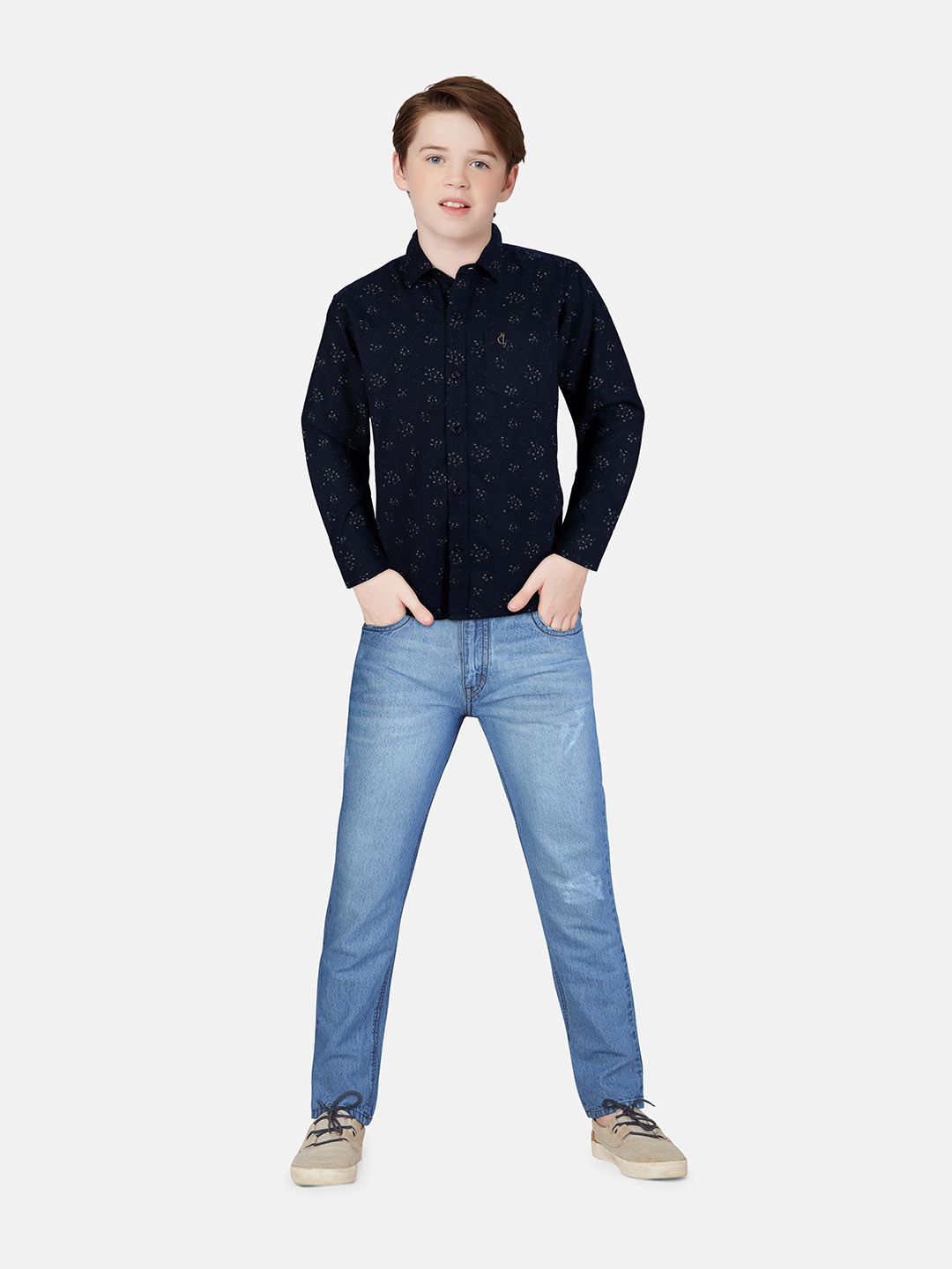 

Gini and Jony Boys Standard Opaque Printed Casual Shirt, Navy blue