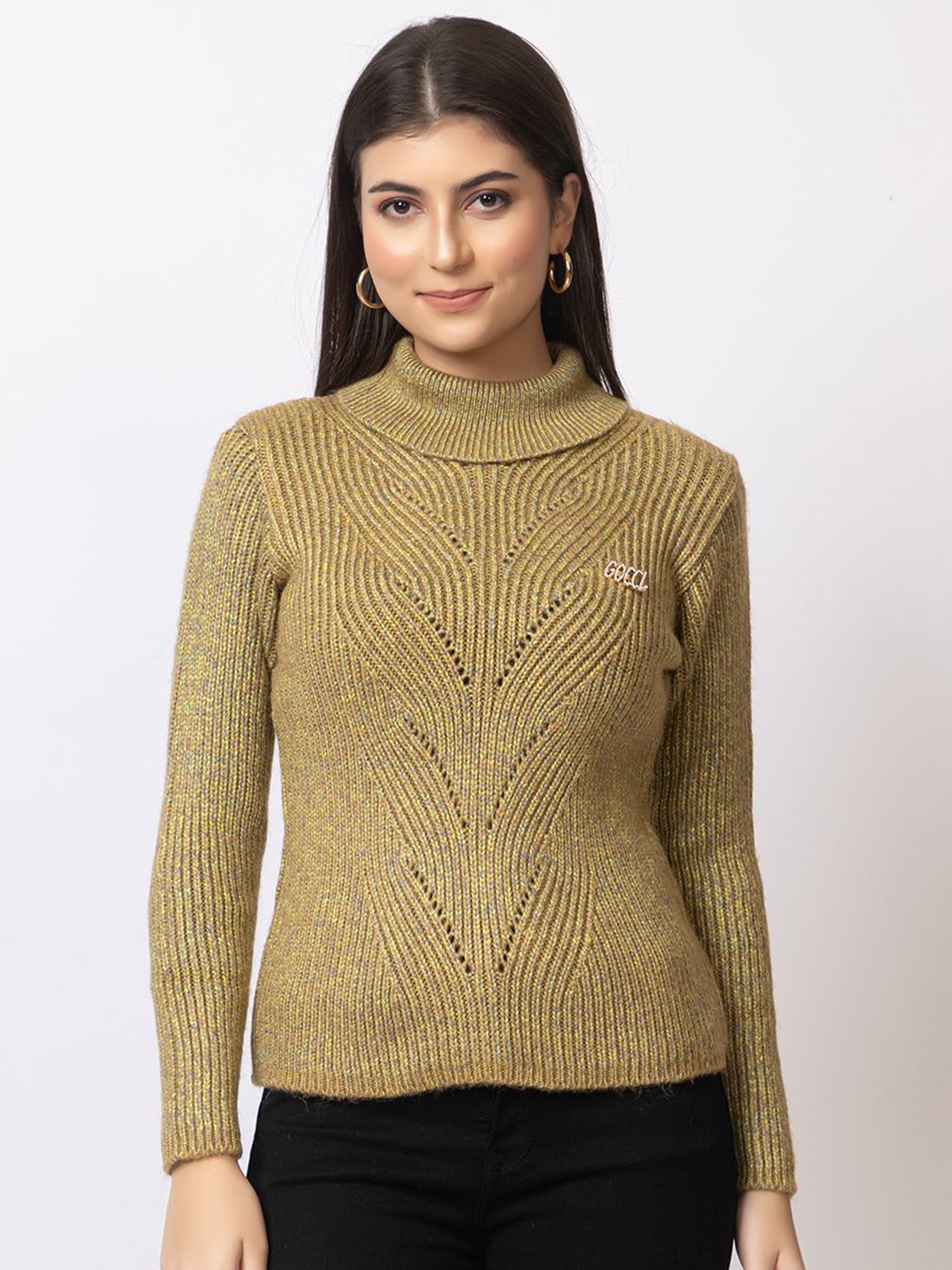 

GFO Women Self Design Cable Knit Woollen Pullover, Green