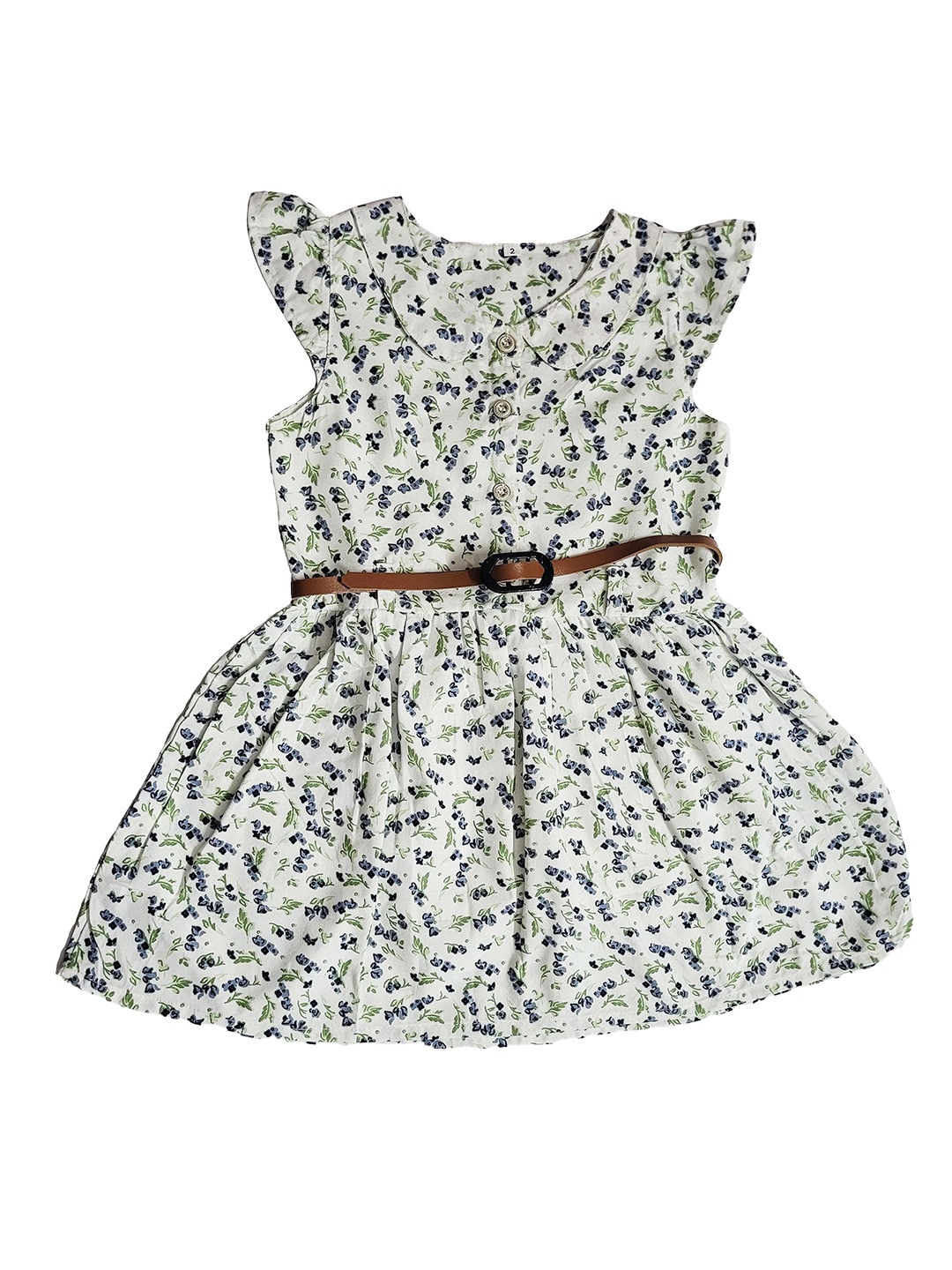 

Arshia Fashions Girls Floral Printed Fit & Flare Dress with a Belt, White