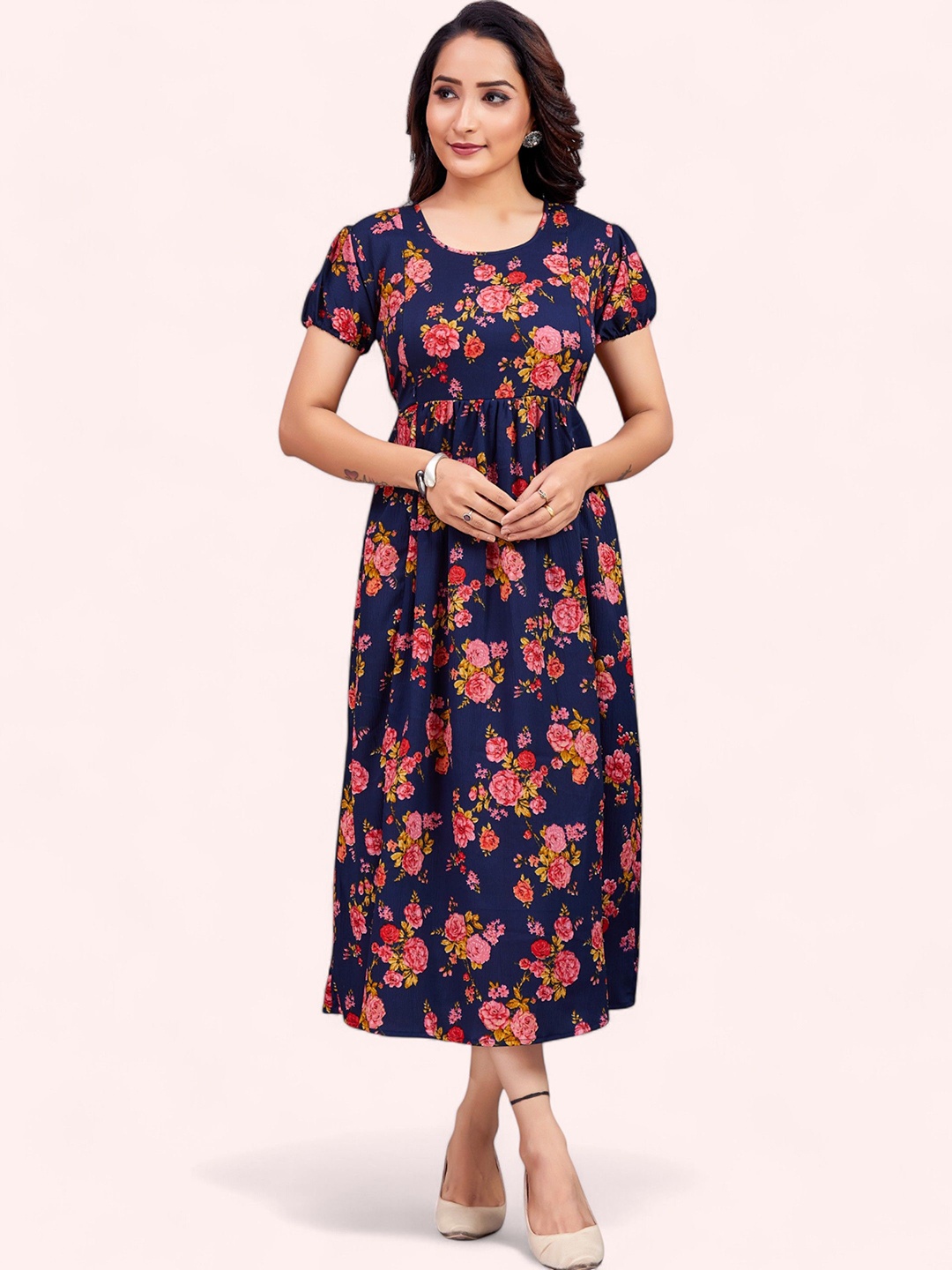 

RITIJYA Women Floral Printed Floral Maternity Anarkali Kurta, Blue
