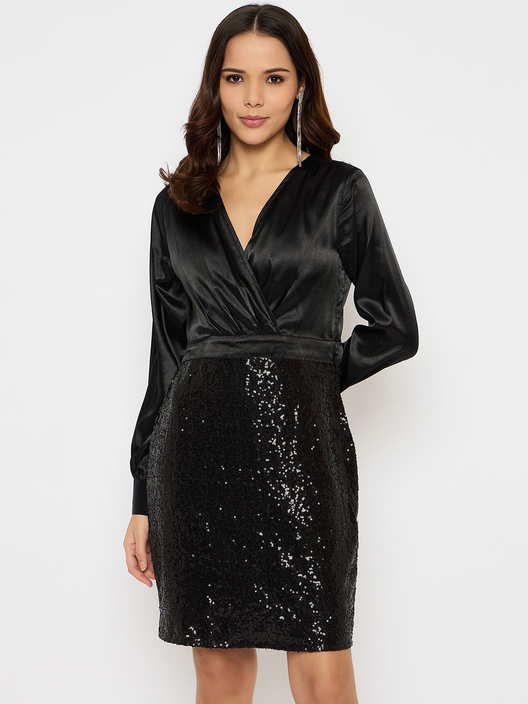 

Imfashini Women Embellished V-Neck Sheath Dress, Black