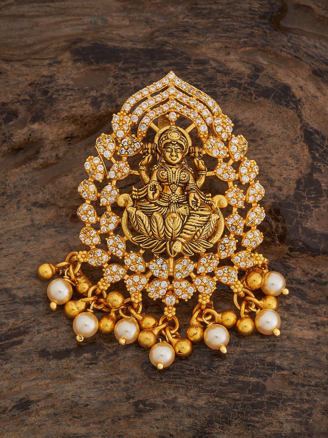 

Kushal's Fashion Jewellery 92.5 Pure Silver Gold-Plated Stone Studded & Beaded Pendant