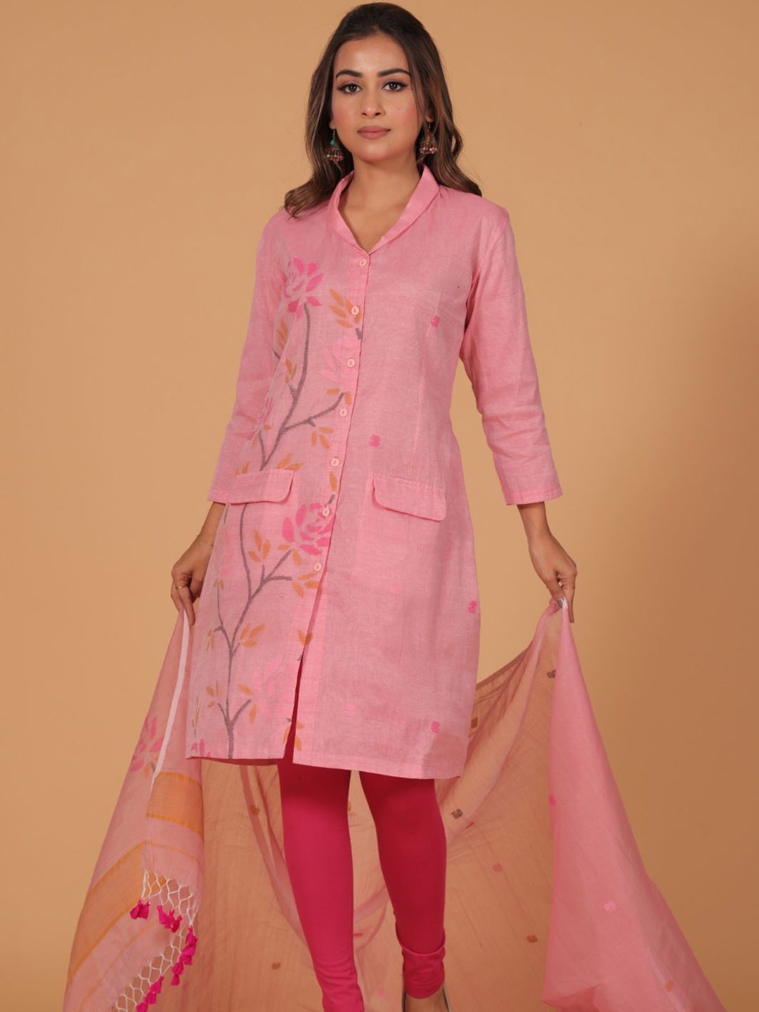 

Indeloom Pure Cotton Unstitched Dress Material, Pink