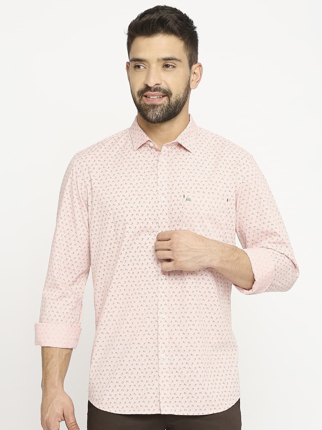 

Basics Men Slim Fit Opaque Printed Casual Shirt, Peach