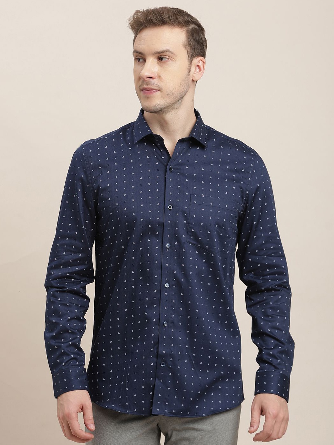 

Turtle Men Classic Slim Fit Opaque Printed Formal Shirt, Blue