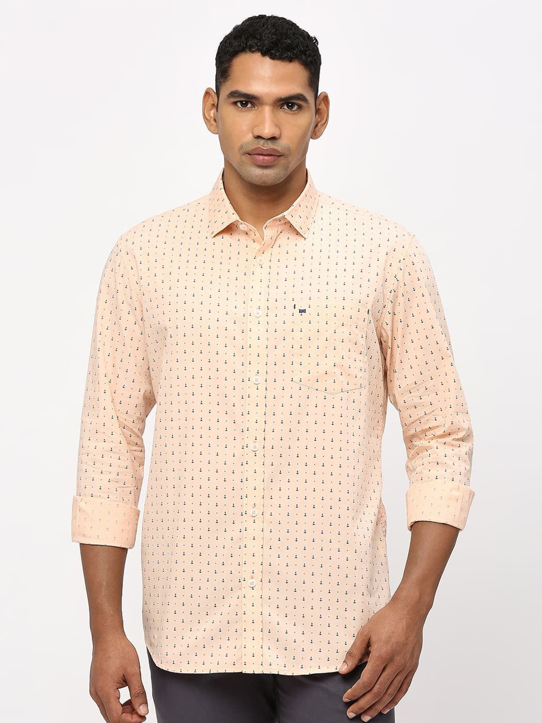 

Basics Men Slim Fit Opaque Printed Casual Shirt, Peach