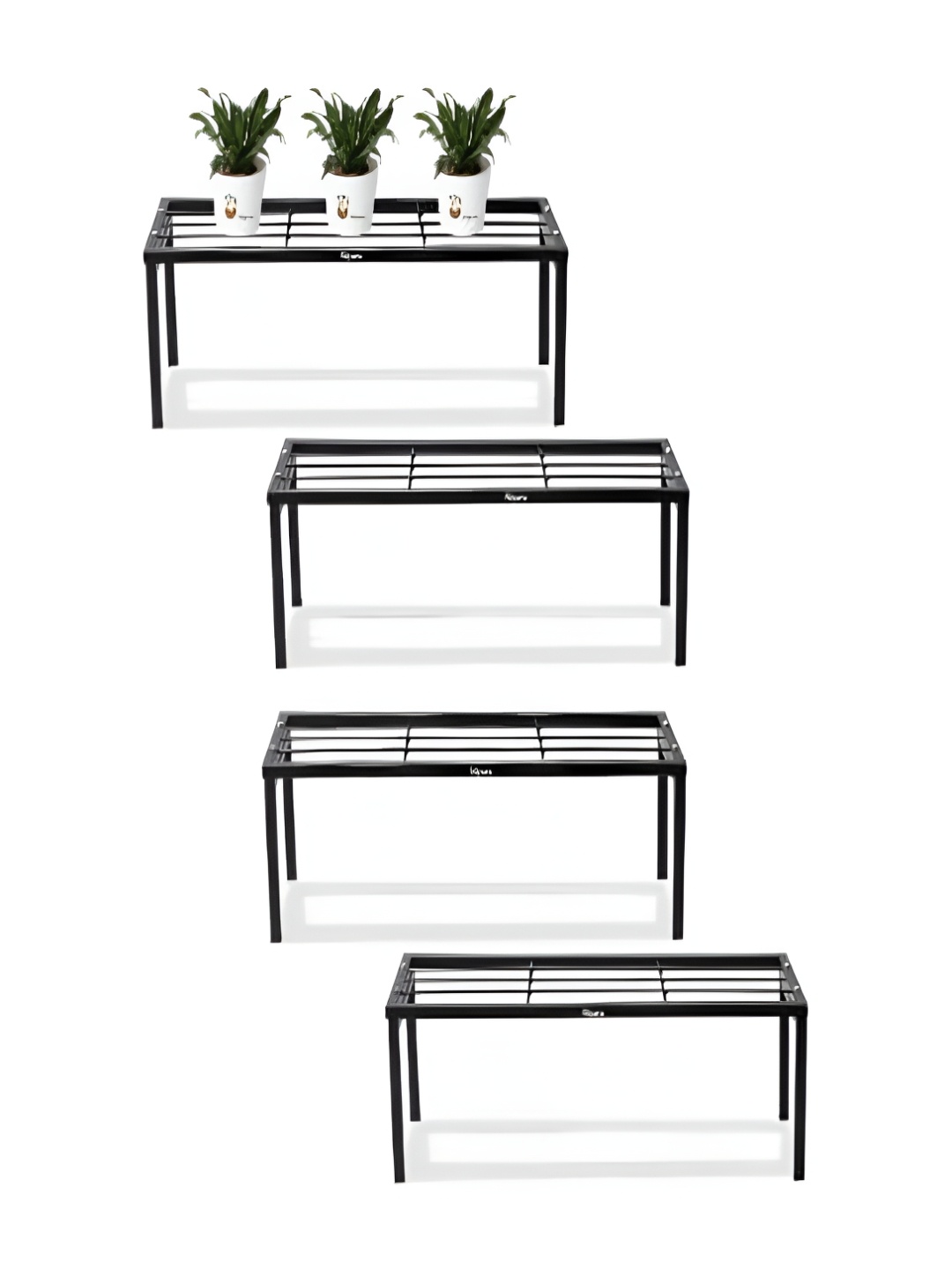 

NIYARA 4-Pcs Black Rectangular Metal Planter Stands