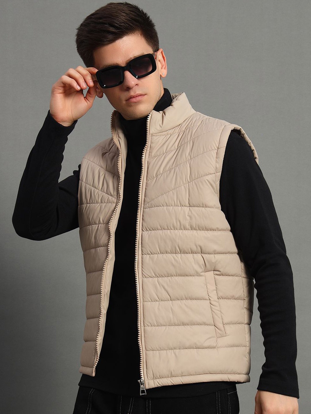 

GET GOLF Men Polyester Lightweight Quilted Jacket, Beige
