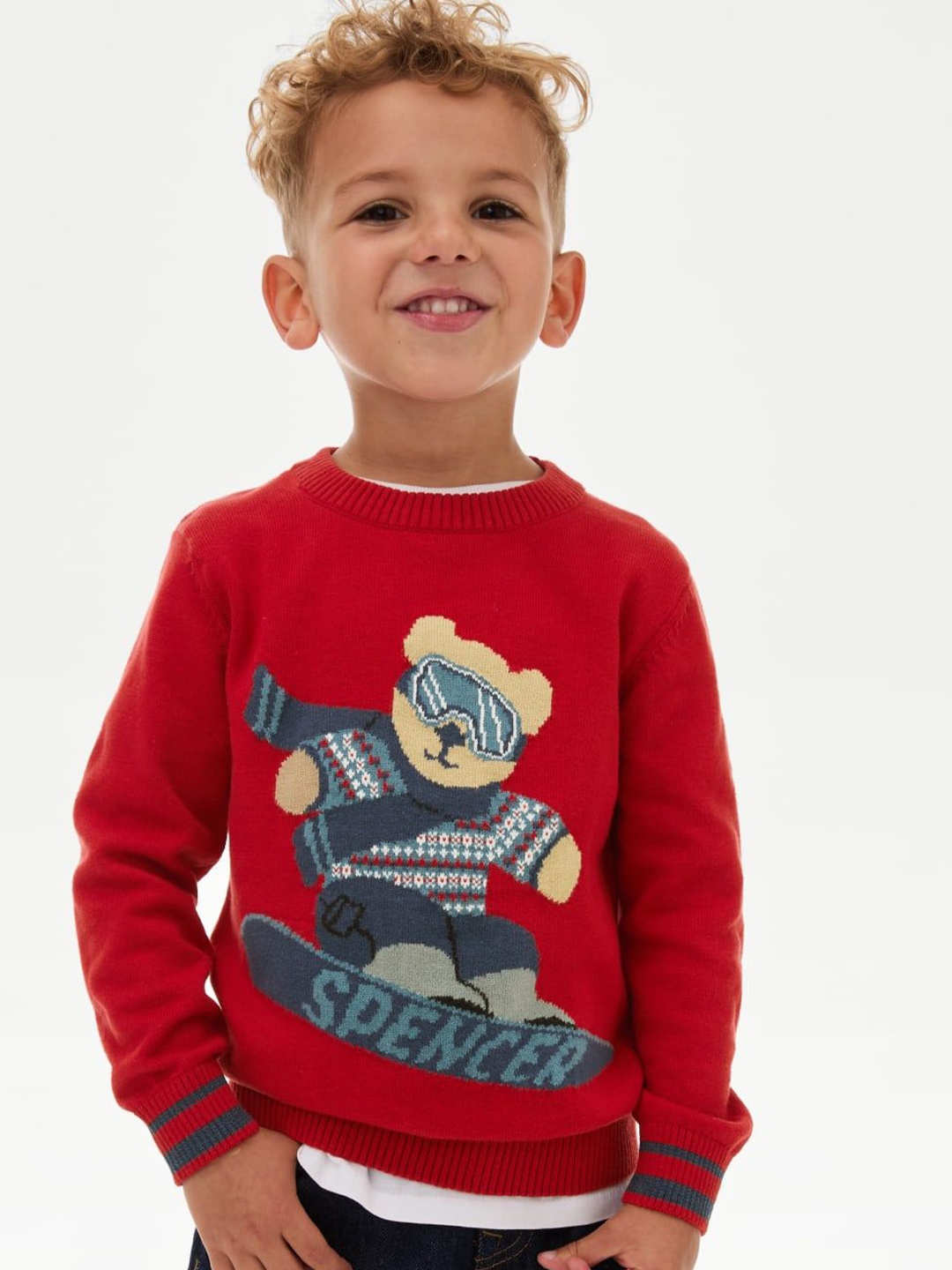 

Marks & Spencer Boys Cotton Graphic Round Neck Pullover, Red