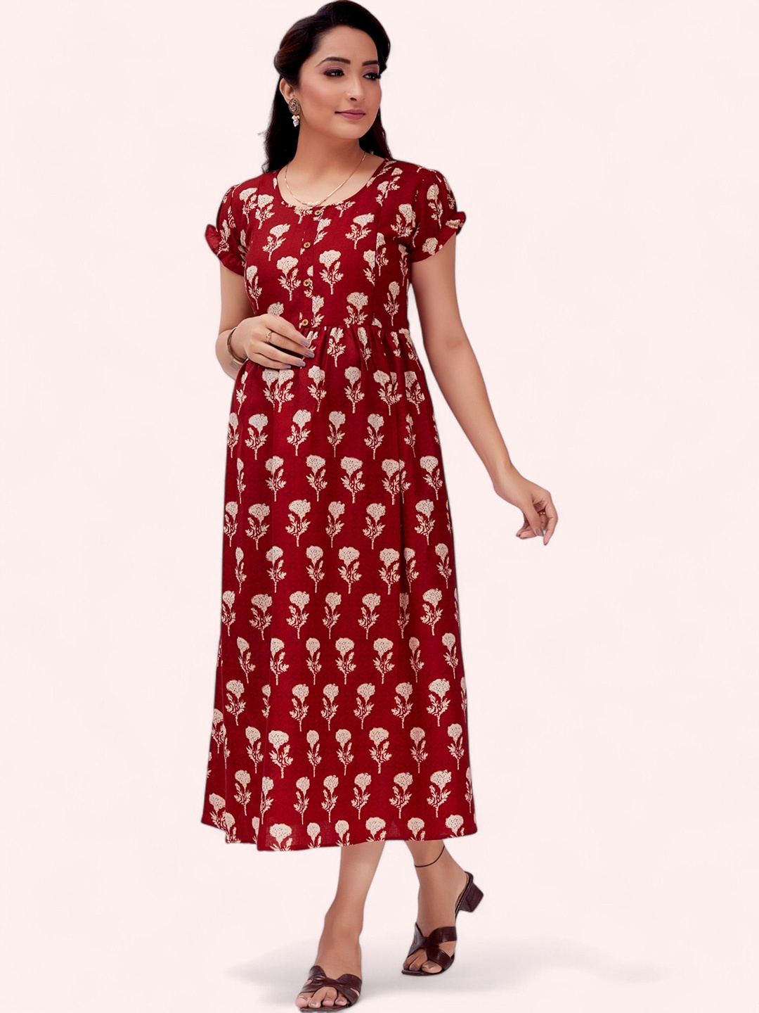 

RITIJYA Women Floral Printed Floral Maternity Anarkali Kurta, Red