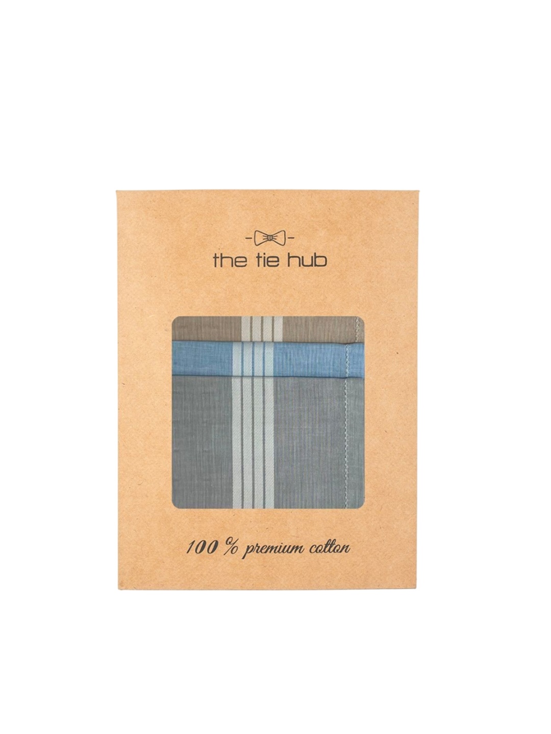 

The Tie Hub Men Pack Of 3 Striped Pure Cotton Handkerchief, Blue