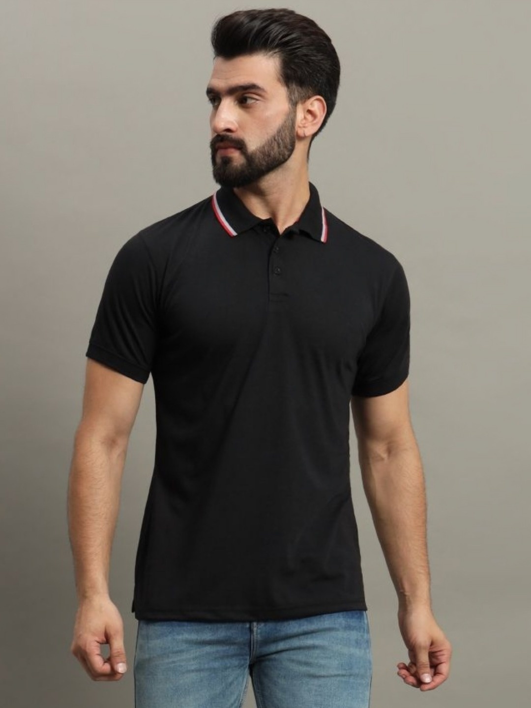 

GET GOLF Men Solid Polo Collar Cotton T-shirt, Black