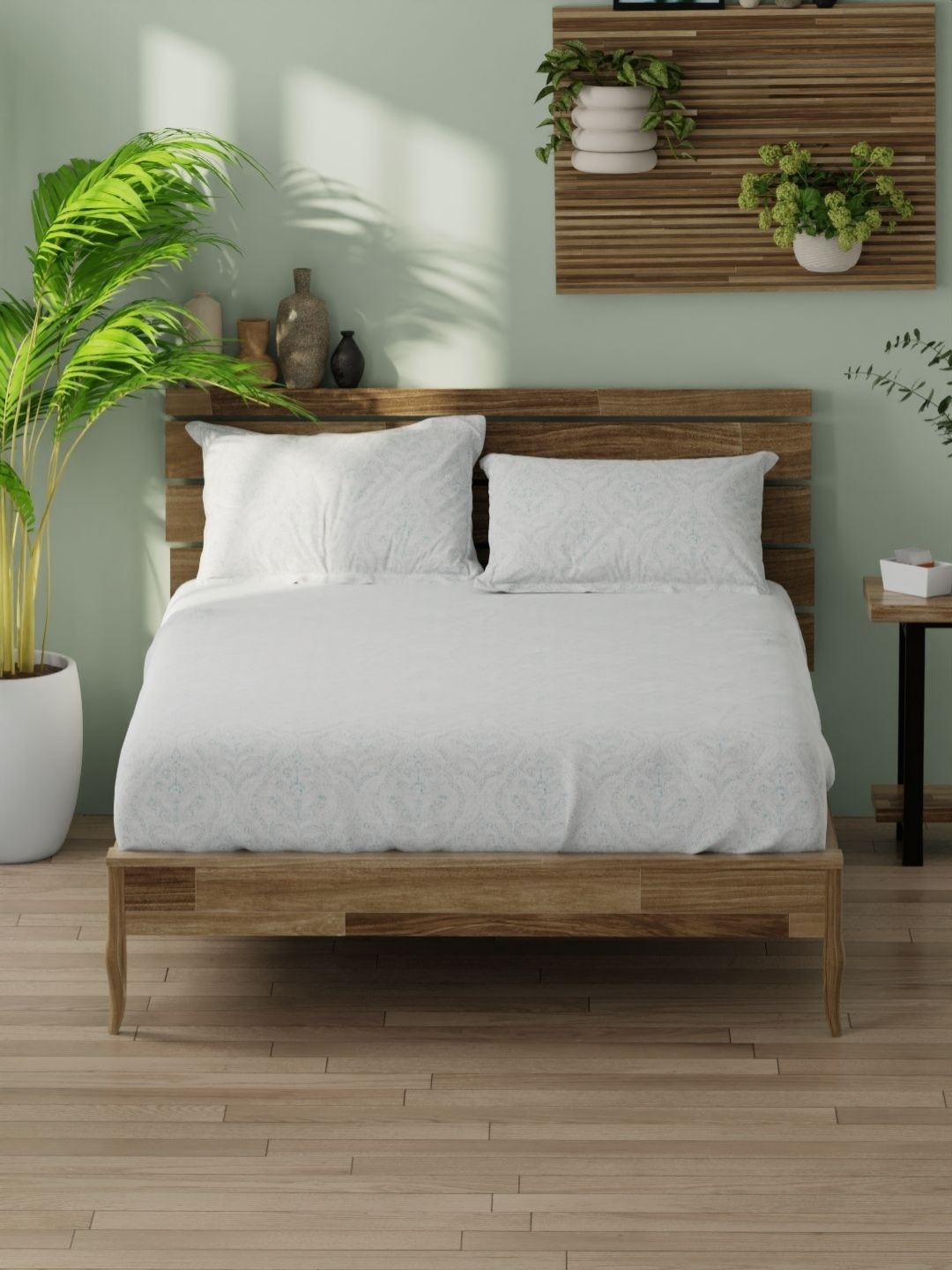 

BIANCA Organica White Printed 180 TC Pure Cotton King Bedsheet Set 2.74 m X 2.74 m