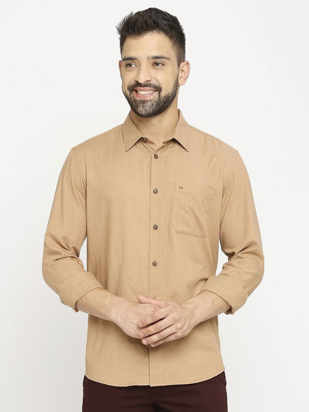 

Basics Men Slim Fit Opaque Casual Shirt, Khaki