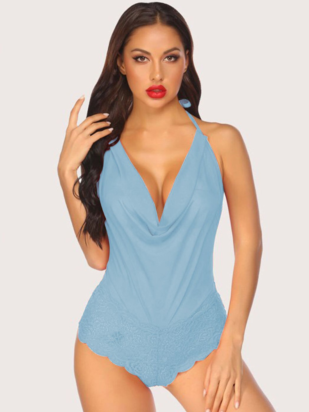 

VAGHBHATT Net Halter Neck Baby Doll, Blue