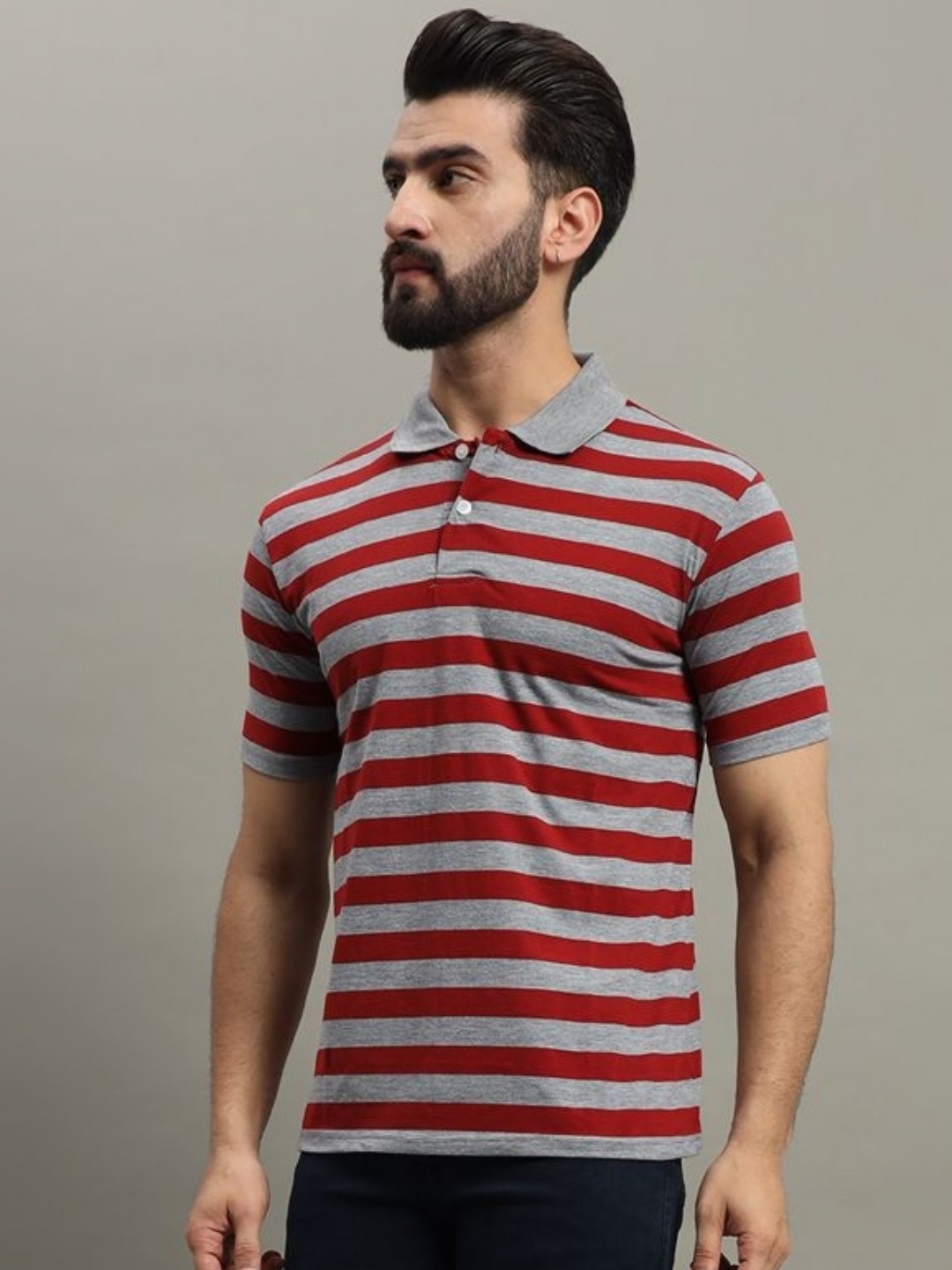 

GET GOLF Men Striped Polo Collar Cotton T-shirt, Maroon