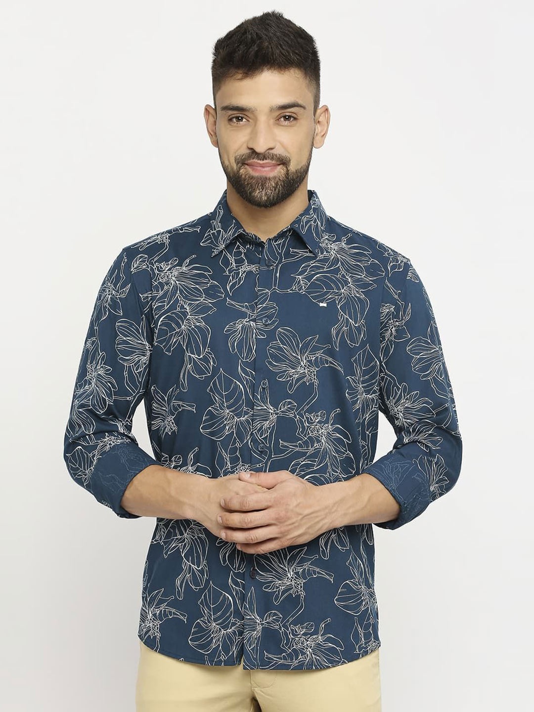 

Basics Men Slim Fit Opaque Printed Casual Shirt, Blue