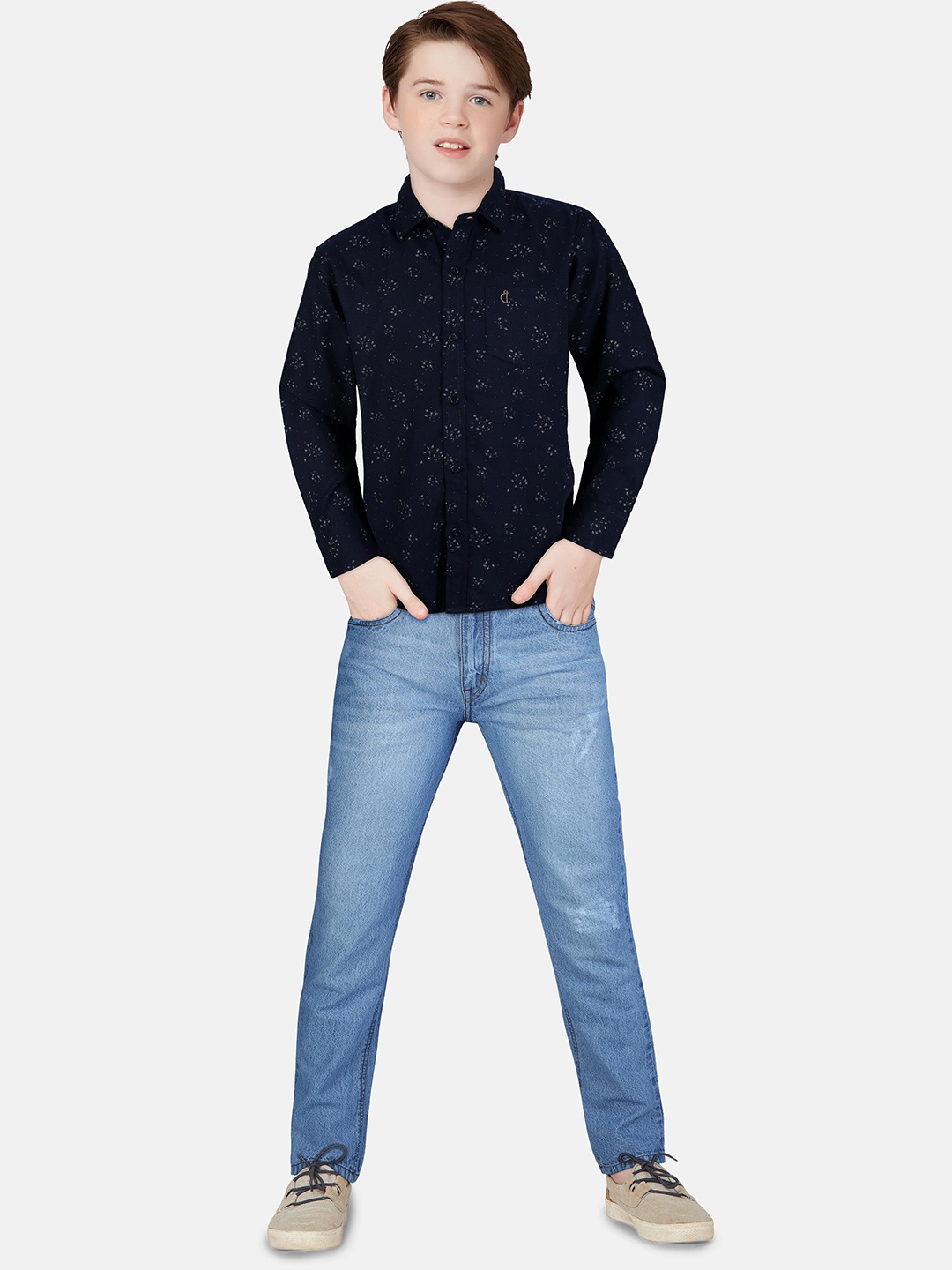 

Gini and Jony Boys Standard Opaque Printed Casual Shirt, Navy blue