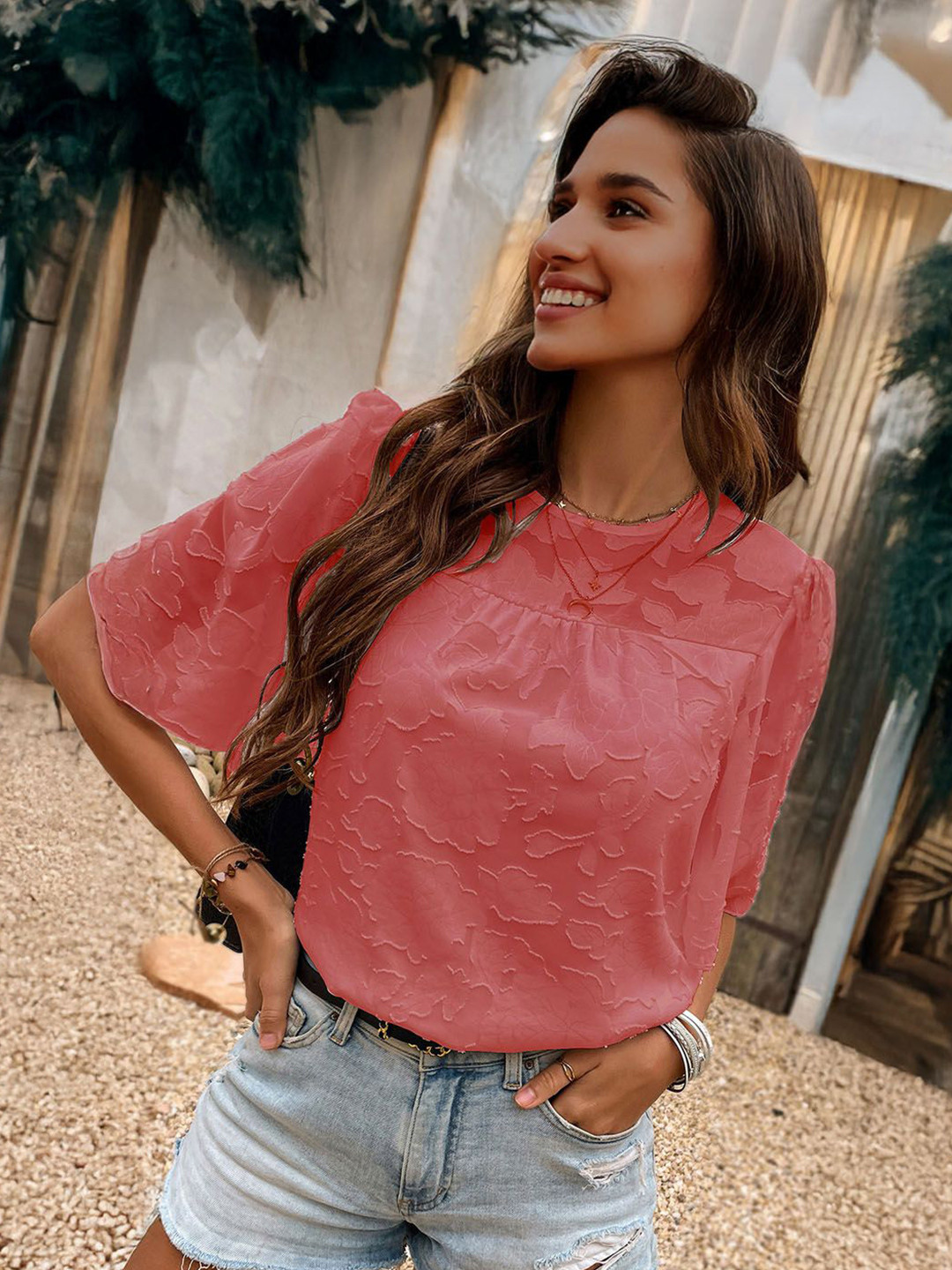 

StyleCast Women Self Design Top, Pink