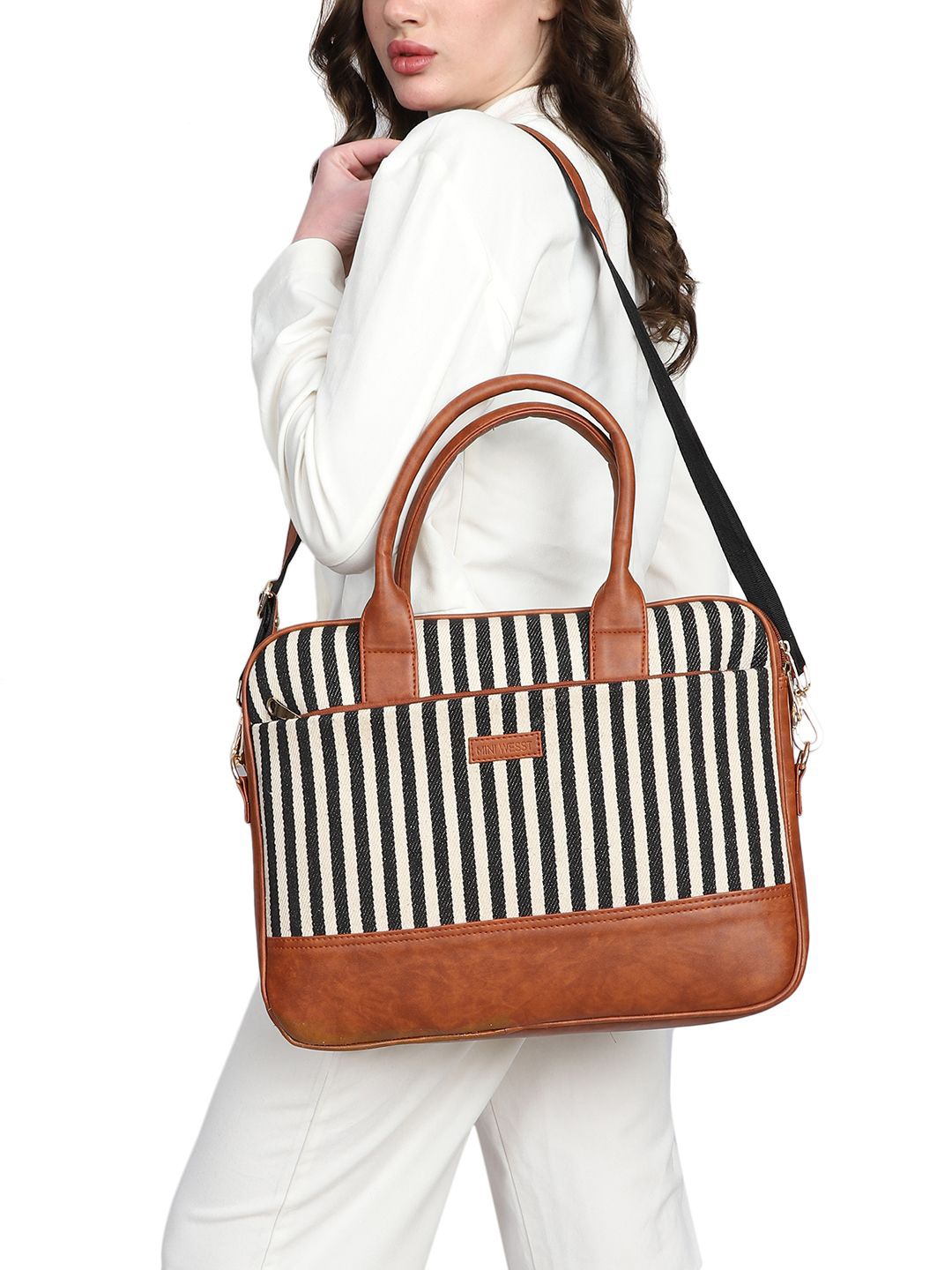 

MINI WESST Unisex Striped Laptop Bag, Brown
