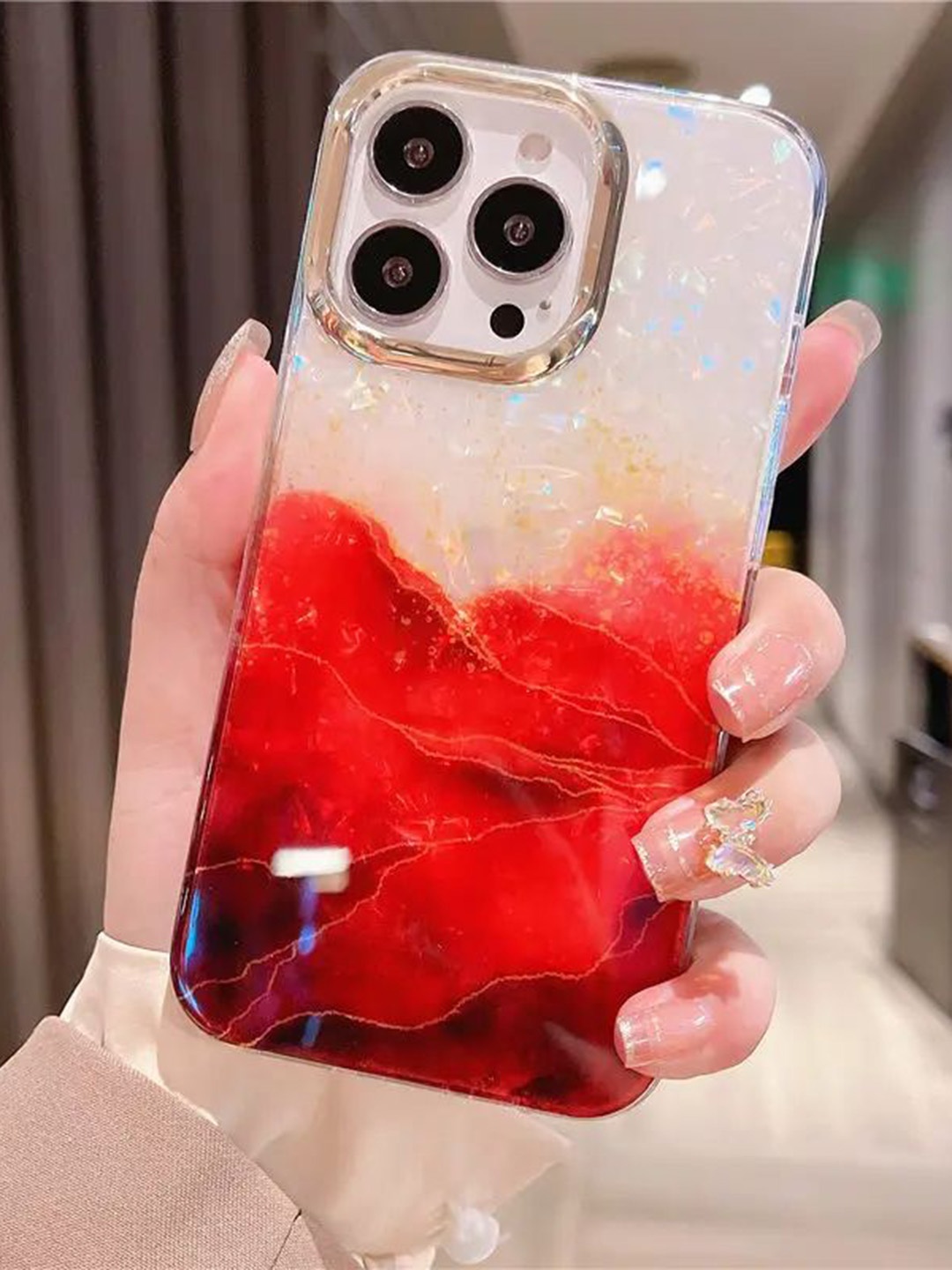 

Luxury Kase Abstract Printed iPhone 13 Pro Back Case Mobile Accessories, Red